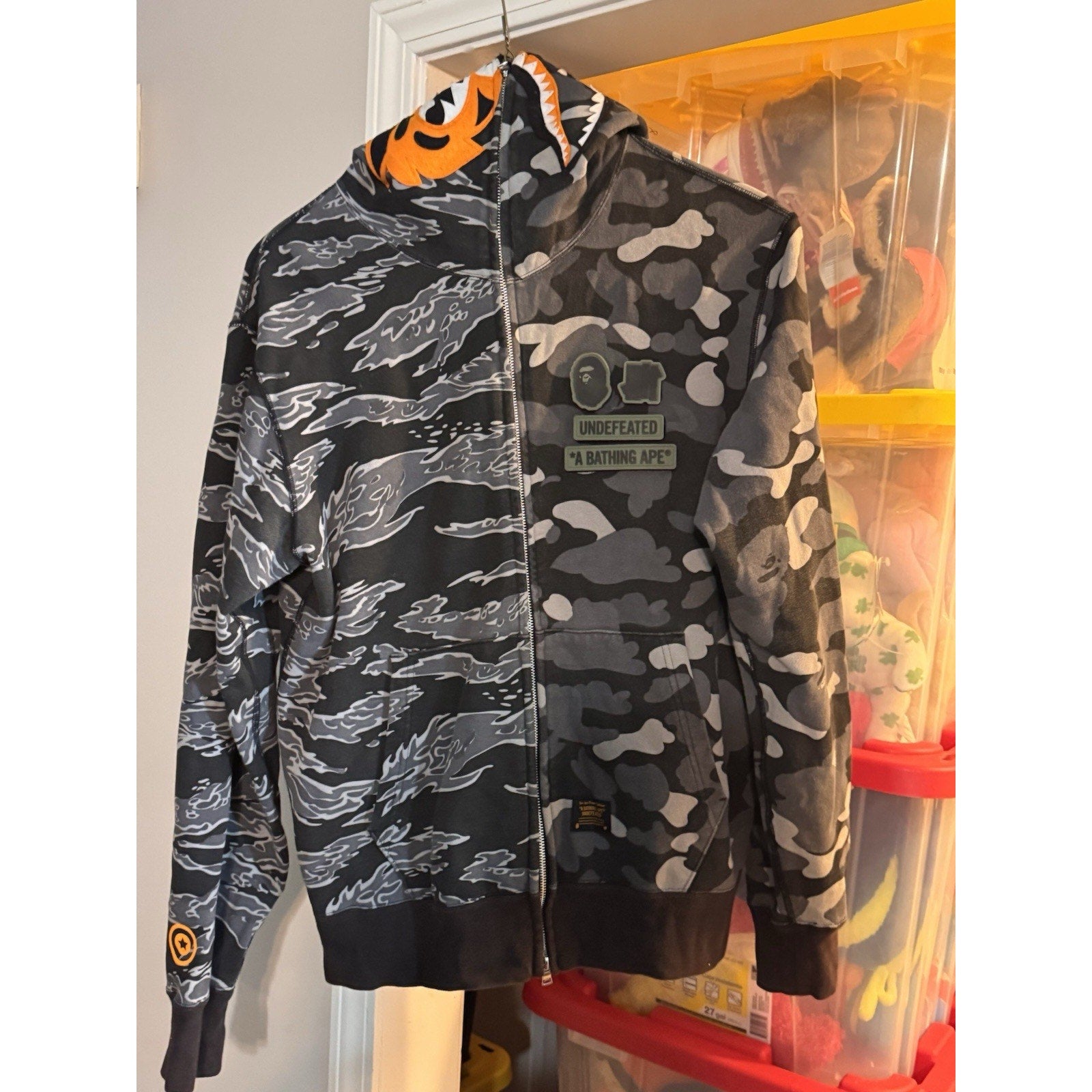 BAPE x Undefeated Tiger Shark Split Camo Full Zip Hoodie Japan XL Rare HTF Y2K