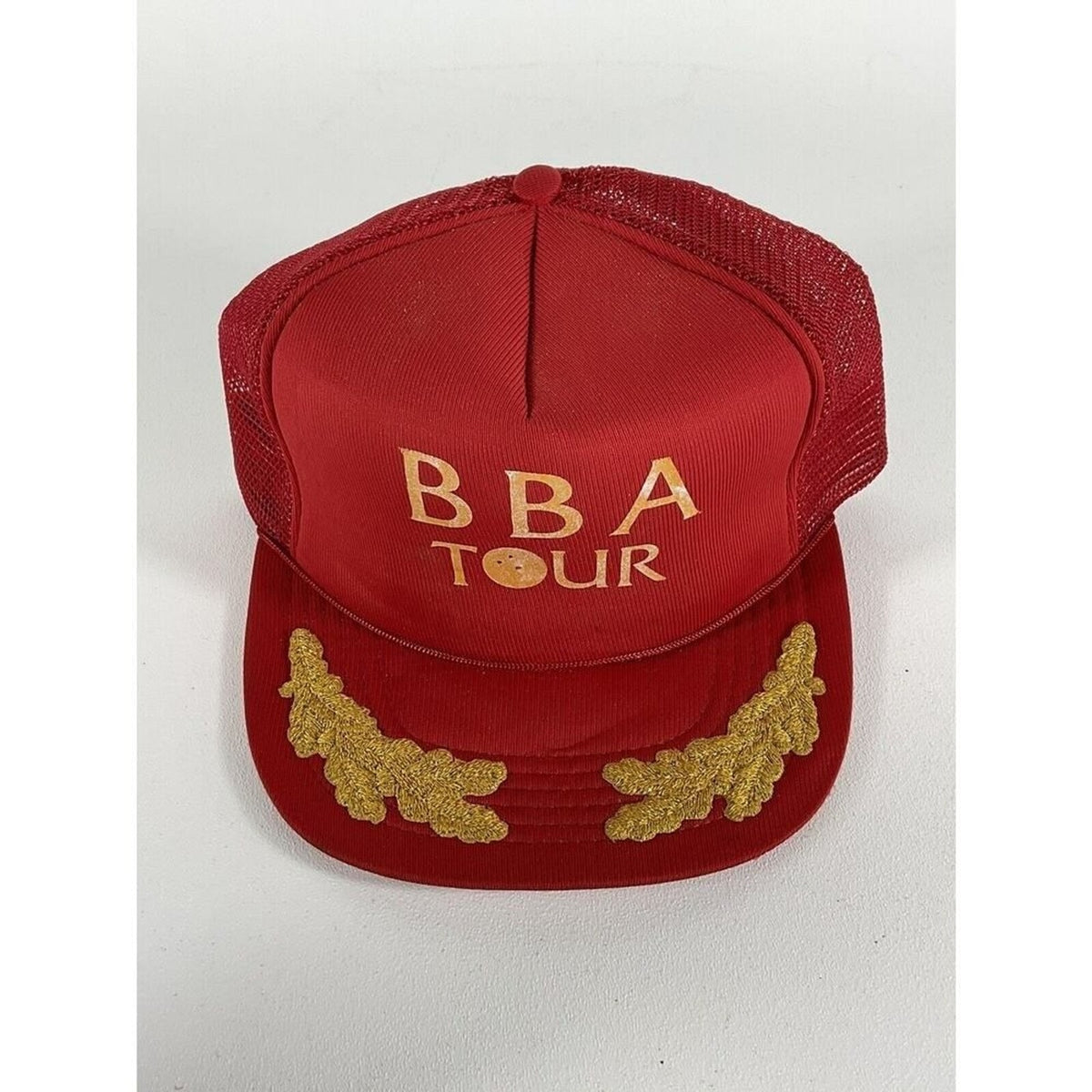 Vintage BBA TOUR Red And Gold Mesh Snapback Trucker Hat Cap Bowling 1970s