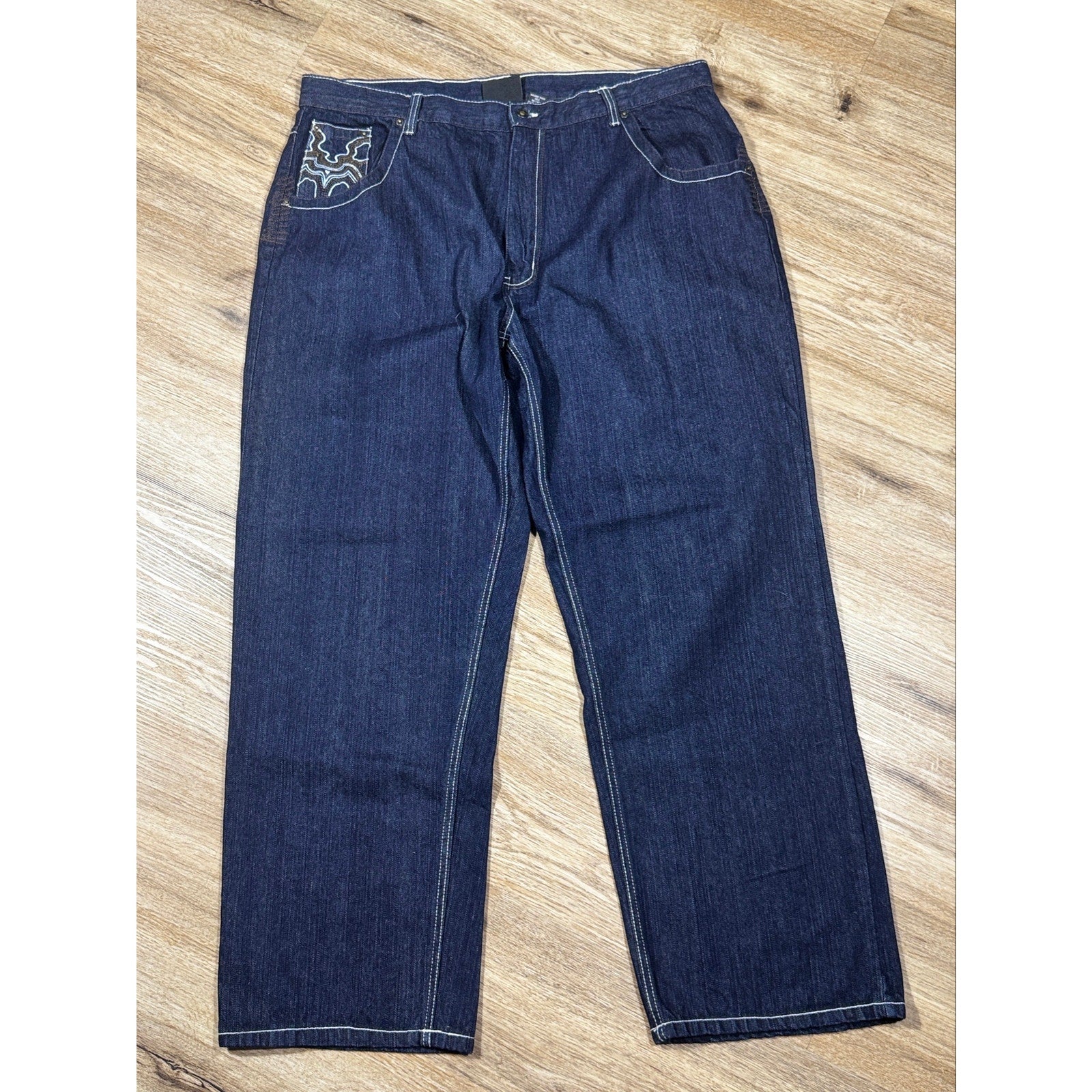 Vintage DON Y2K Baggy Dark Wash Embroidered Pocket Jeans Men’s 42 Hip Hop Skater