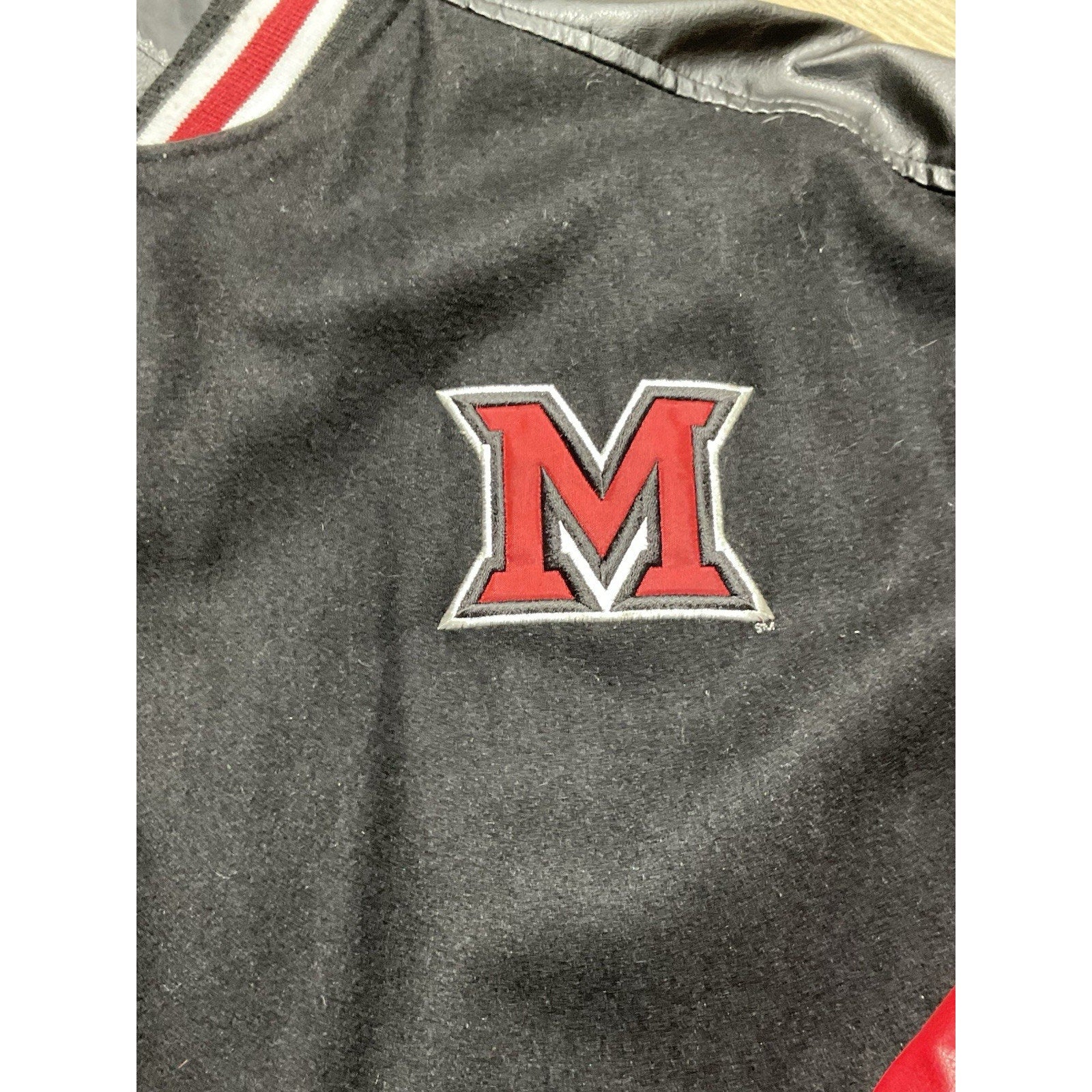Miami RedHawks Steve & Barry’s Varsity Jacket Wool Faux Leather Large Red Black