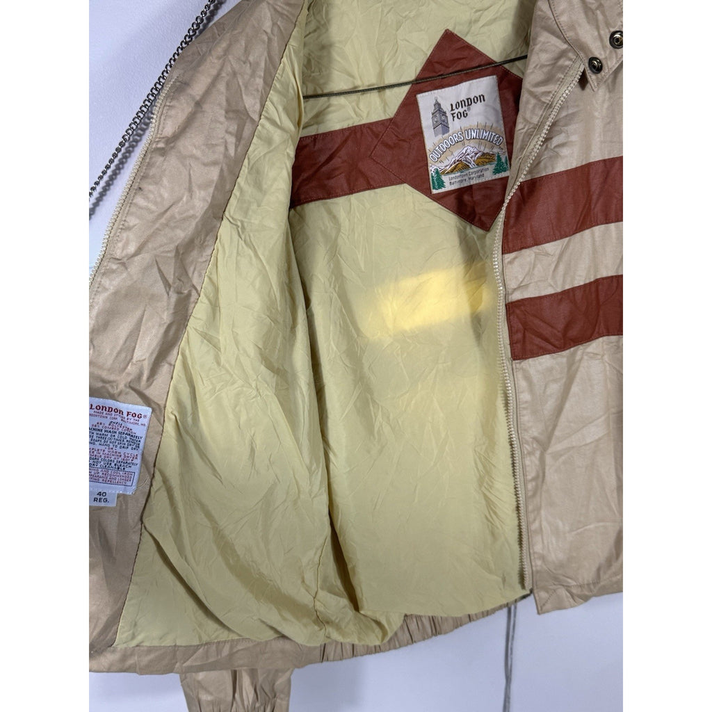 Vtg 1970s London Fog Outdoors Unlimited Striped Cafe Racer Jacket Tan Brown Sz M