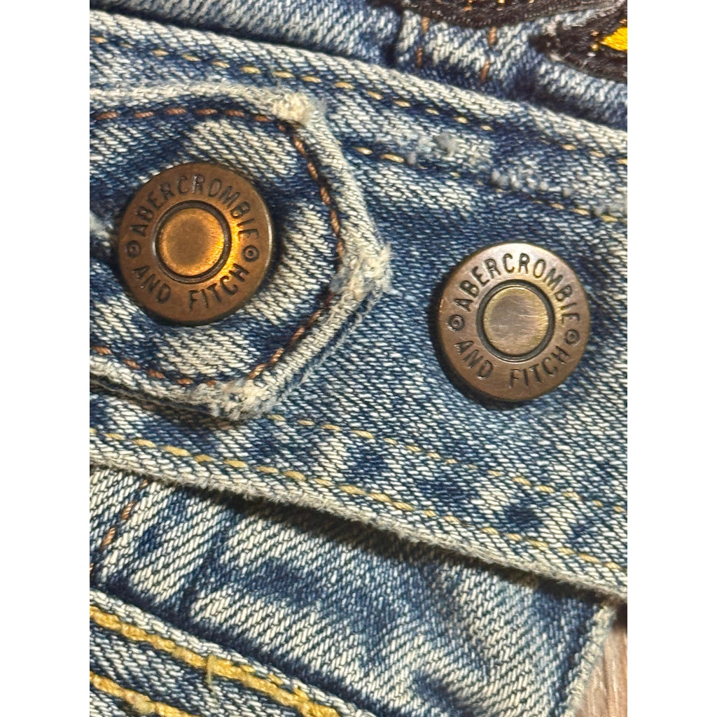 Vtg Abercrombie Fitch Indian Motorcycle Patch Denim Jacket Women S USA Flag Y2K