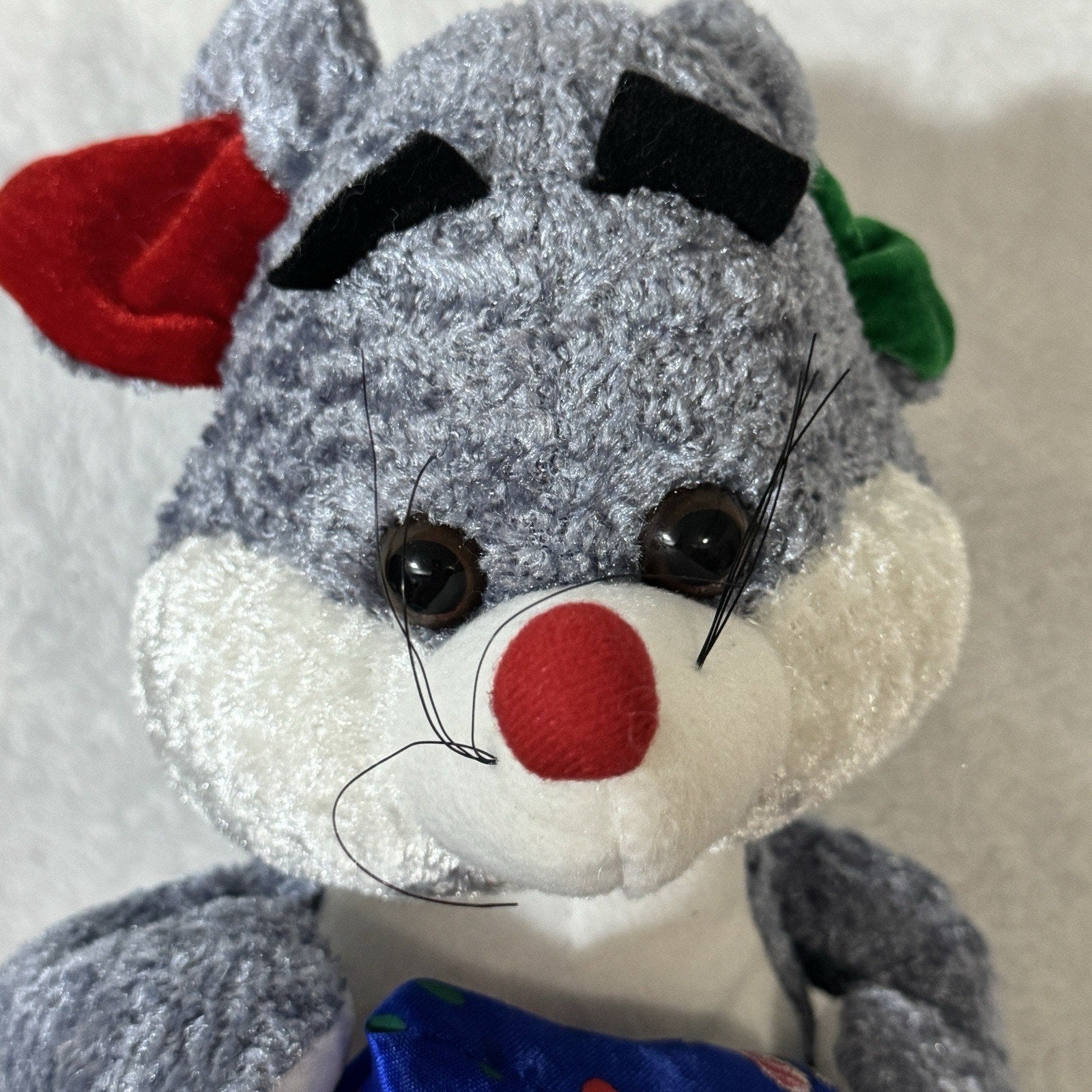 K&K Games Christmas Mouse Plush Gray Red Green Holiday Stuffed Animal Blue Scarf