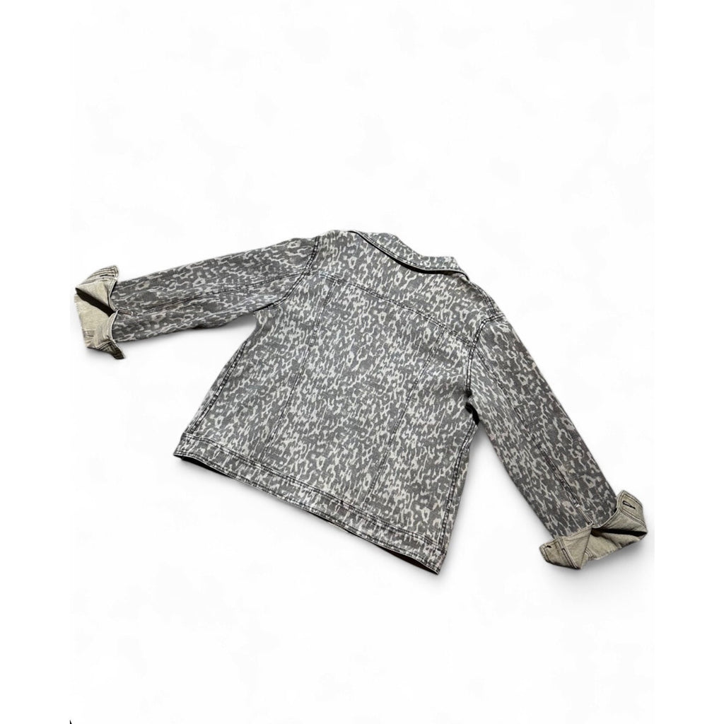 Reversible Animal Print Denim Jacket Women’s XL Gray Acid Wash Leopard Print