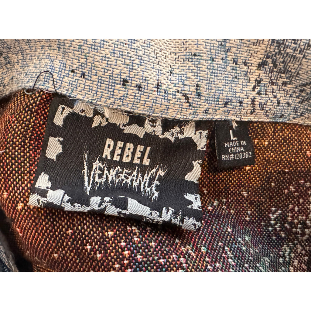 Gothic Cross Tapestry Jacket Blue CreamBoxy Streetwear L Large Rebel Vengeance