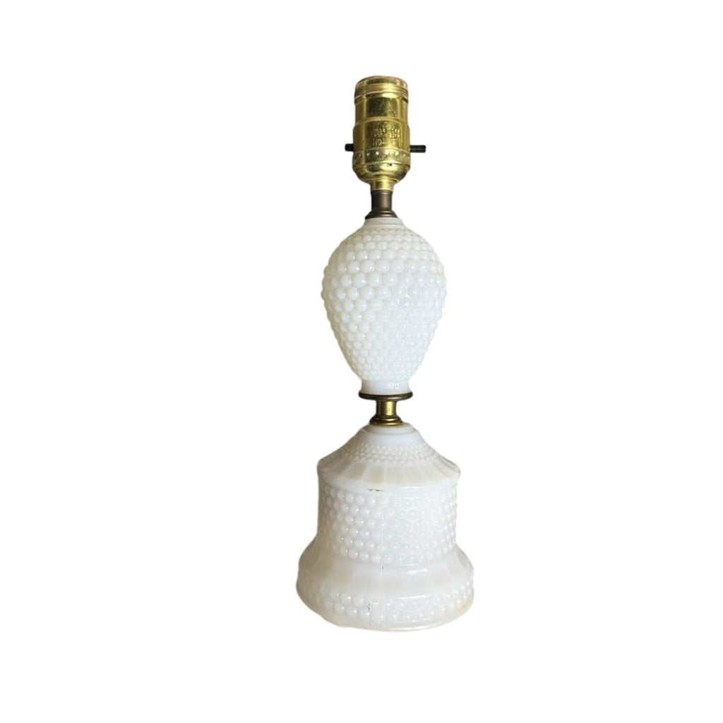 Vintage 1950s-1960s White Milk Glass Hobnail Table Lamp 12” Mid-Century Working