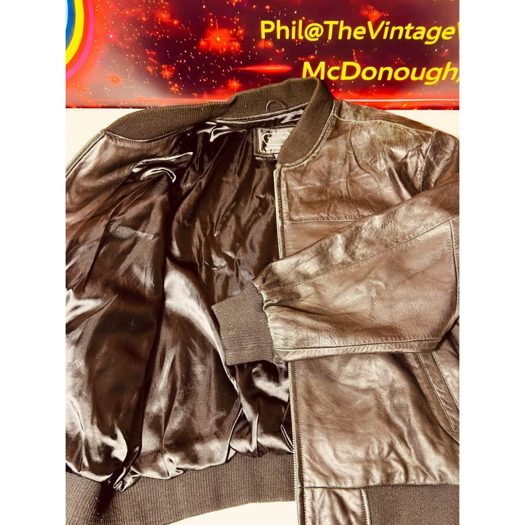 Vintage 1980s/1990s Tannery West Black Leather Bomber Jacket XL Genuine Leather