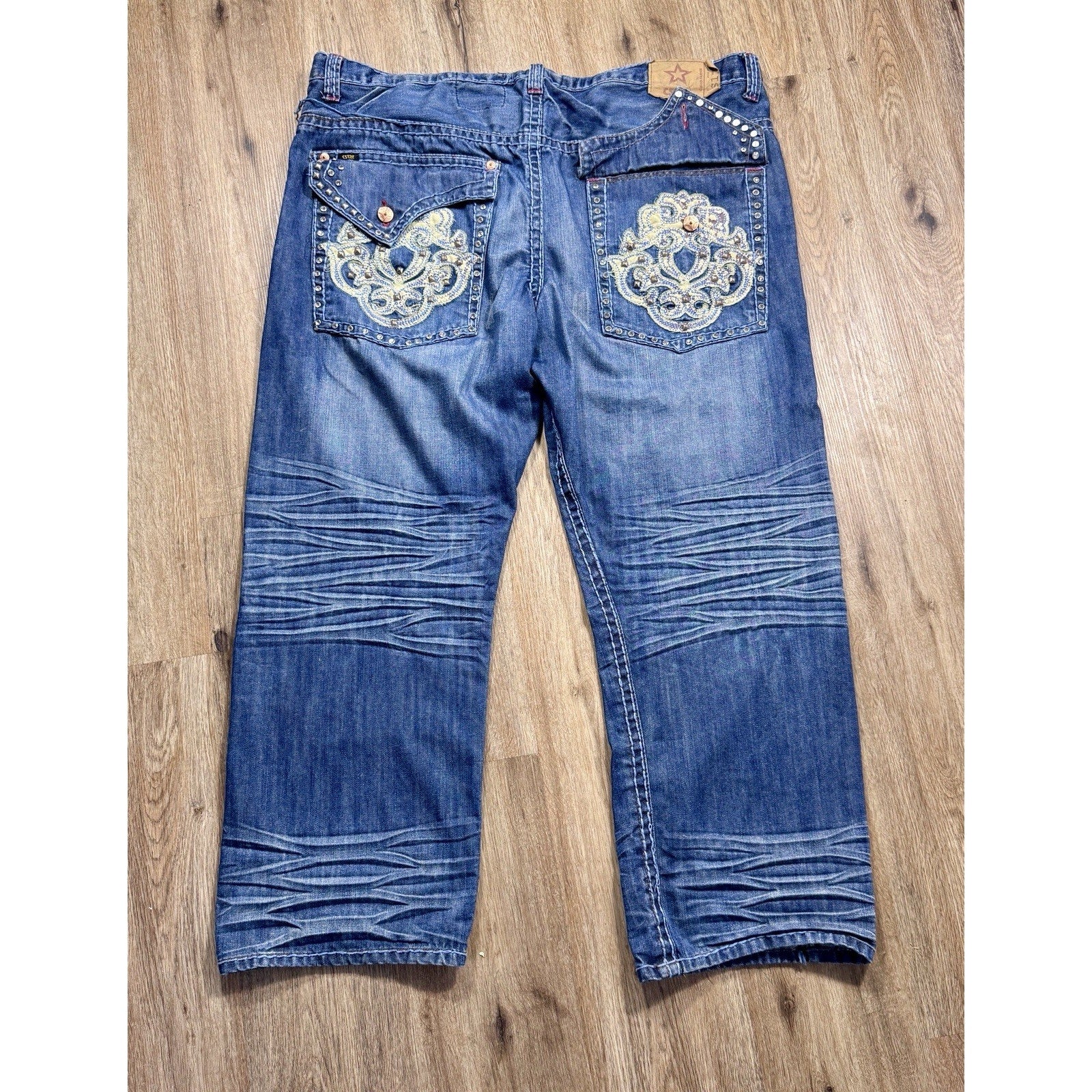 Y2K CStar by Ciano Farmer 905 Boot Cut Studded Embroidered Jeans Tag 50B 48x32