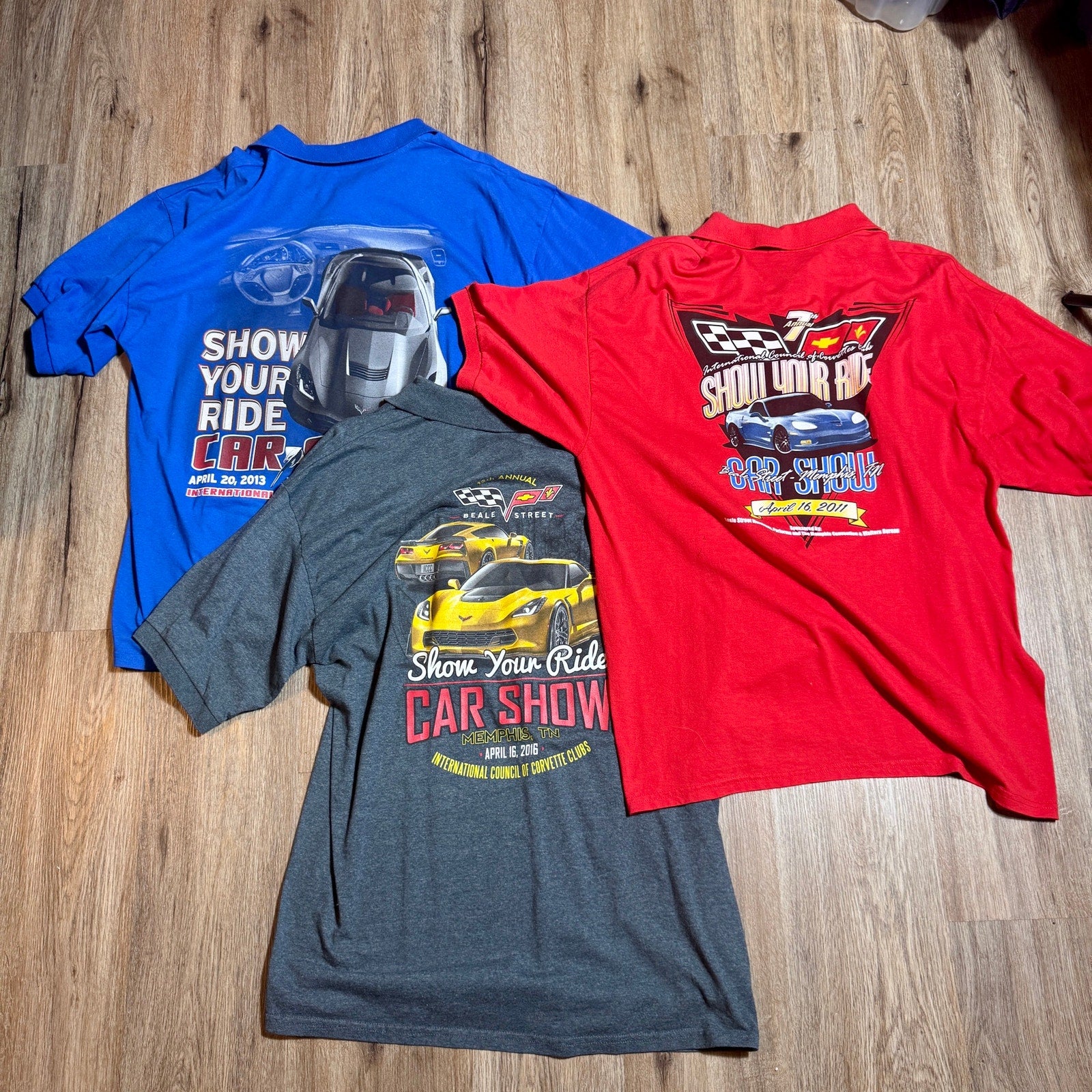Corvette Car Show Polo Shirt Lot XL Beale Street Memphis TN ICCC 2011 2013 2016