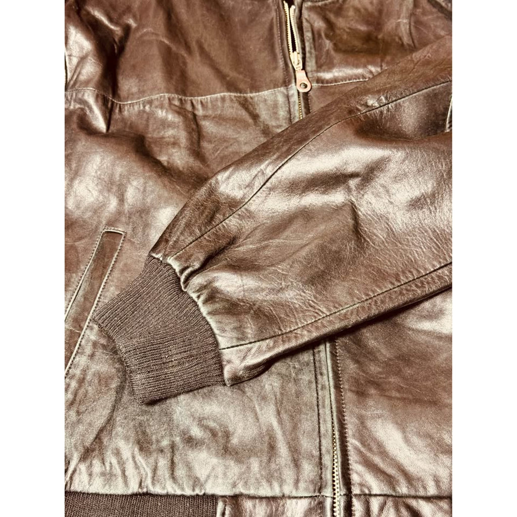 Vintage 1980s/1990s Tannery West Black Leather Bomber Jacket XL Genuine Leather