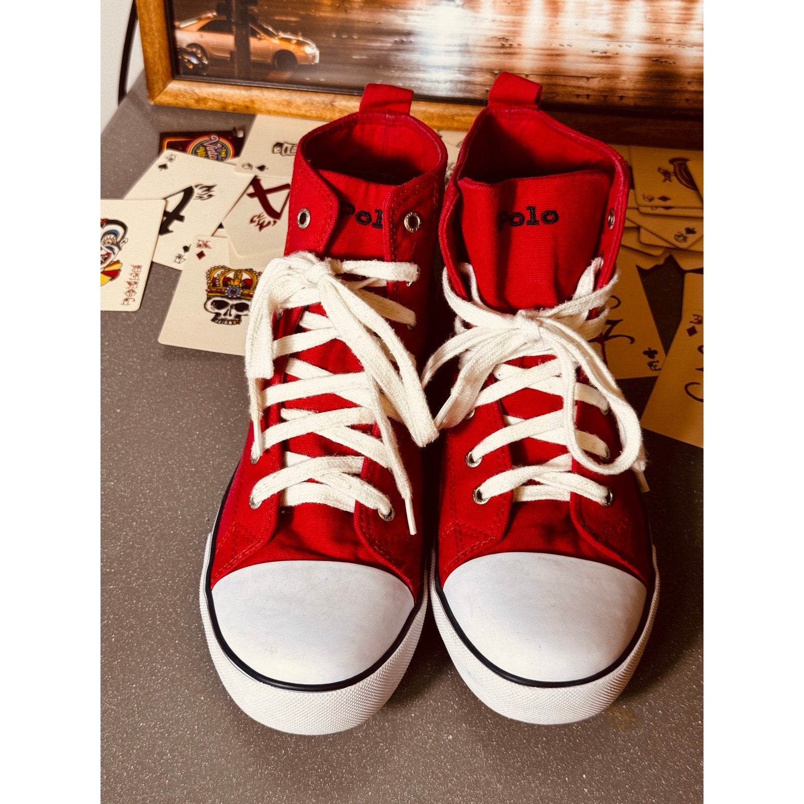 Polo Ralph Lauren Hamptyn Hi II Bear High Top Sneakers Red White Canvas Men’s 7