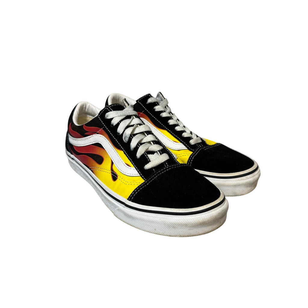 Vans Old Skool Flame Sneakers Black Yellow Red Canvas Skate Shoes Men's 5.5 Women 7