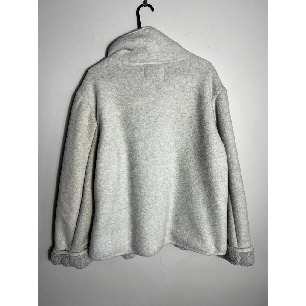 Vintage Fuda Studio Jacket Women’s L Gray Sherpa Fleece Zip-Up Soft Cozy Retro