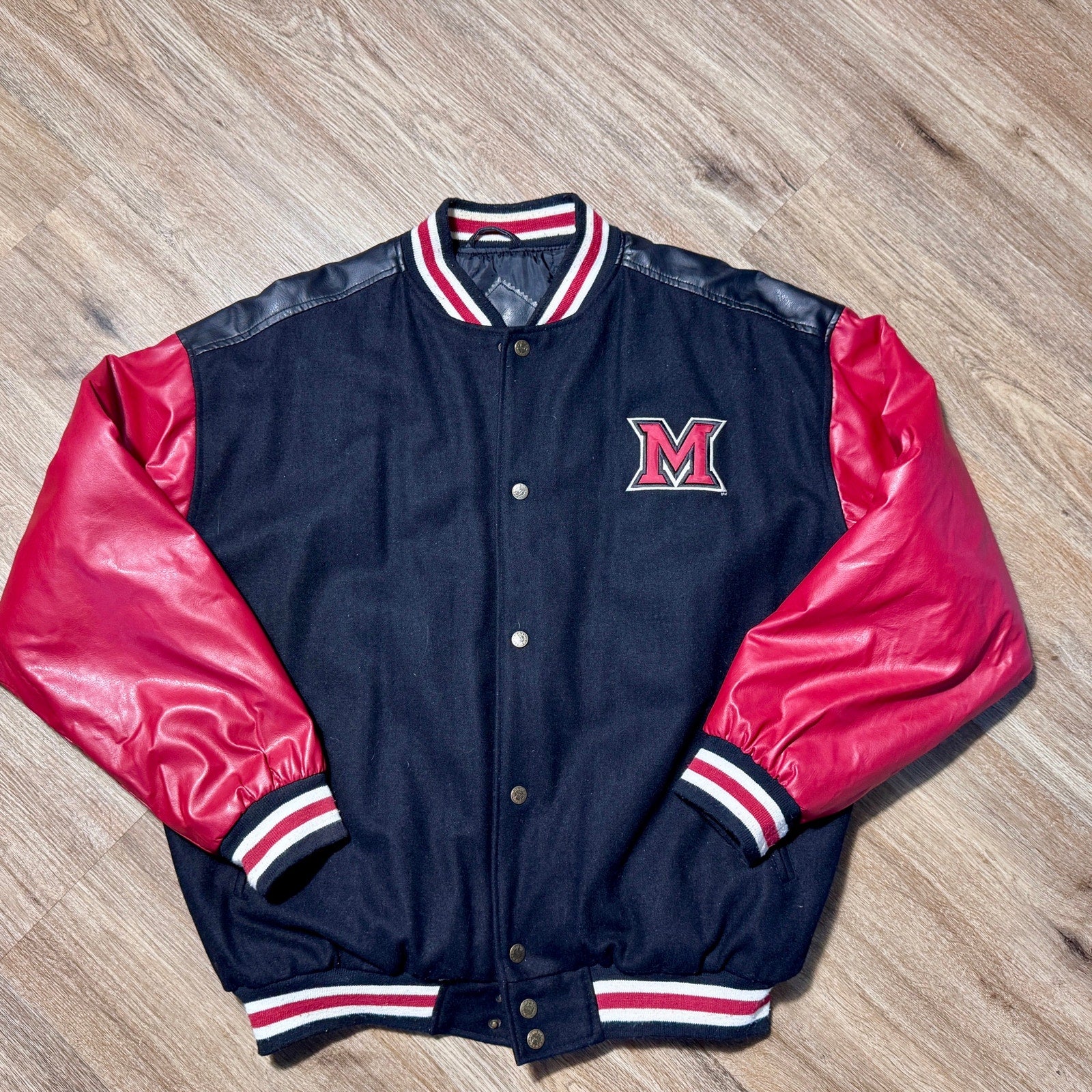 Miami University RedHawks Varsity Jacket Large Steve & Barry’s Letterman NCAA