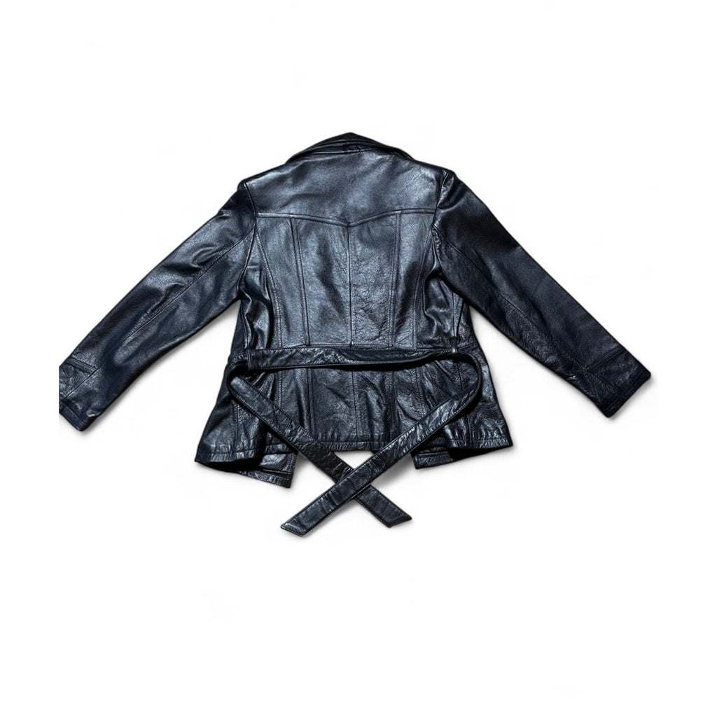 Maxima Wilsons Black Leather Belted Jacket Women’s Medium Genuine Leather M Y2K