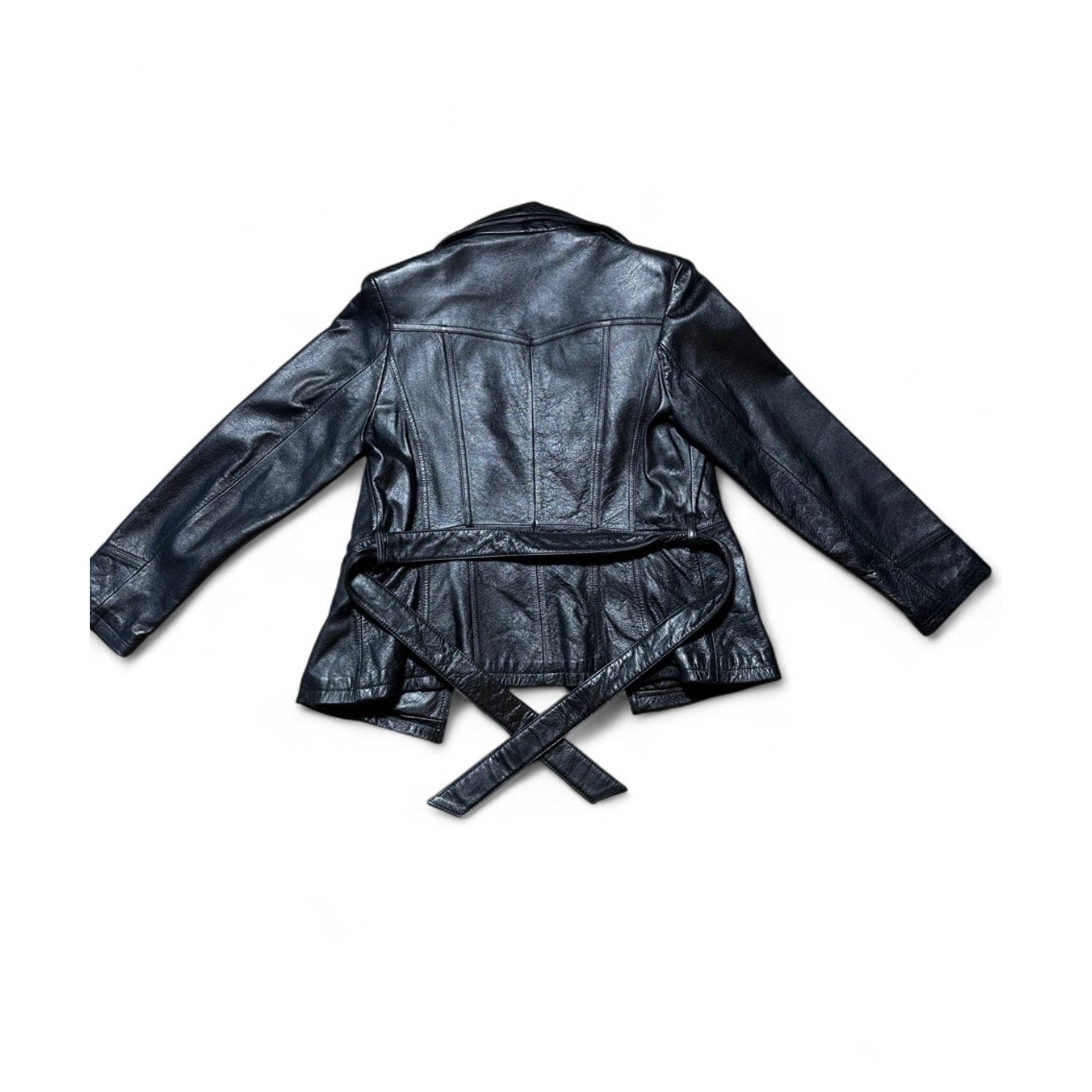 Maxima Wilsons Black Leather Belted Jacket Women’s Medium Genuine Leather M Y2K