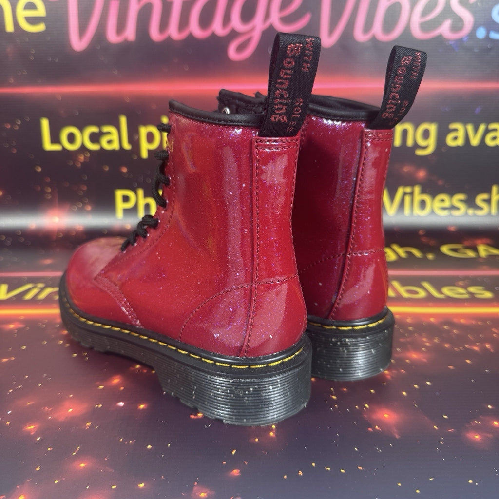 Dr. Martens 1460 J Glitter Red Patent Lace Up Boots Side Zip Youth US 2 EU 33
