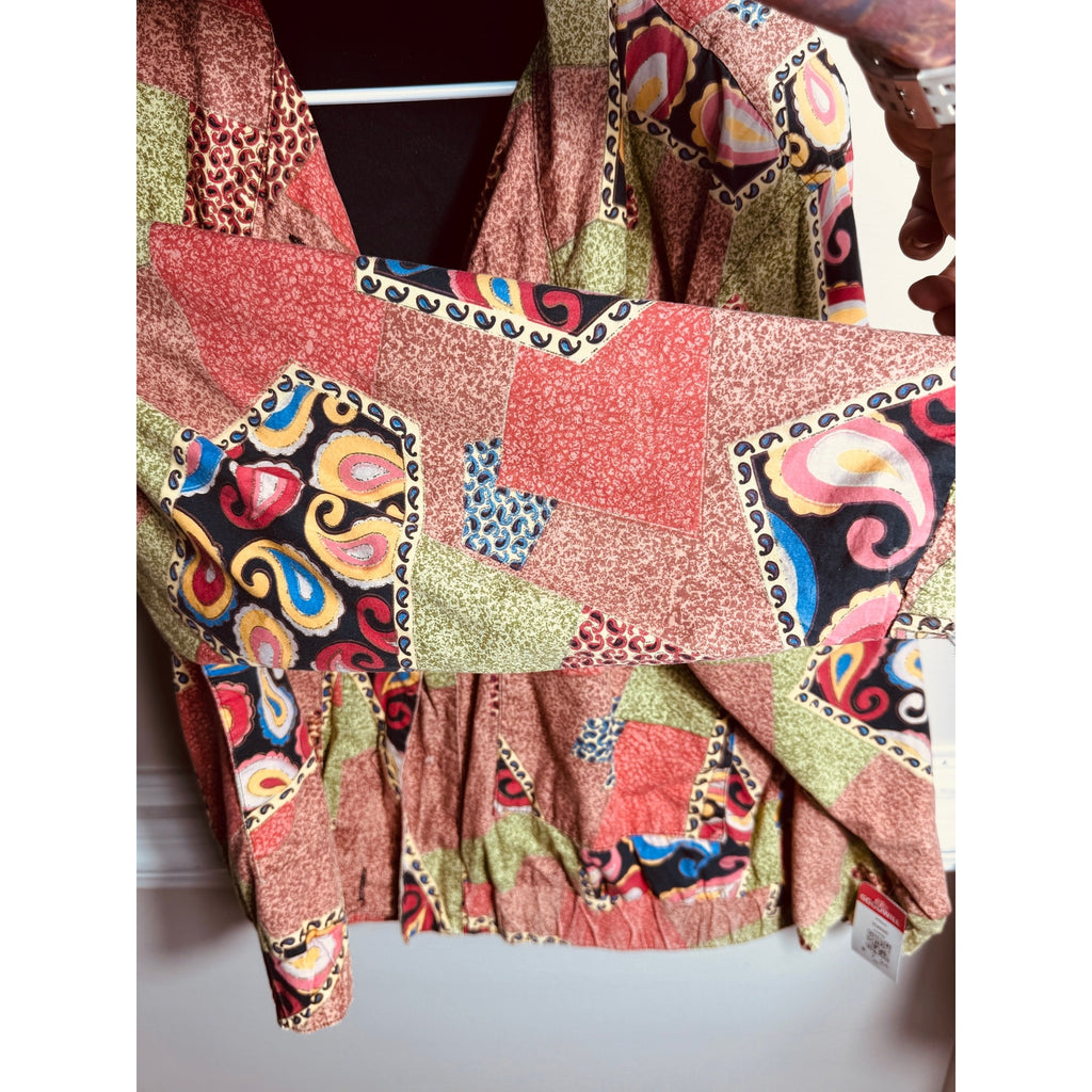 Vintage GDT Too Abstract Patchwork Paisley Jacket Women’s Medium 90s Cropped Boho Retro