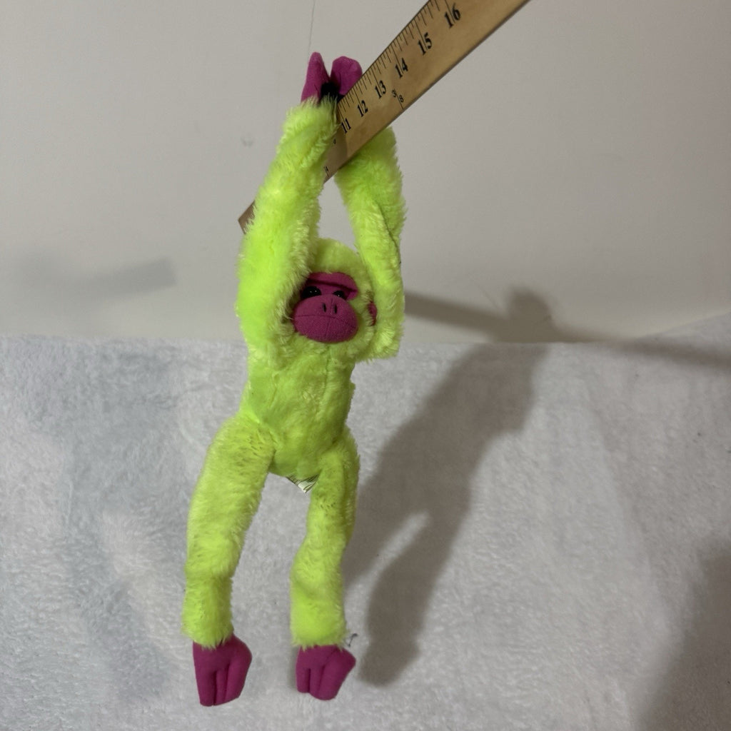 Vtg Great American Toy Co Neon Green Hanging Monkey Plush 16” Pink Carnival