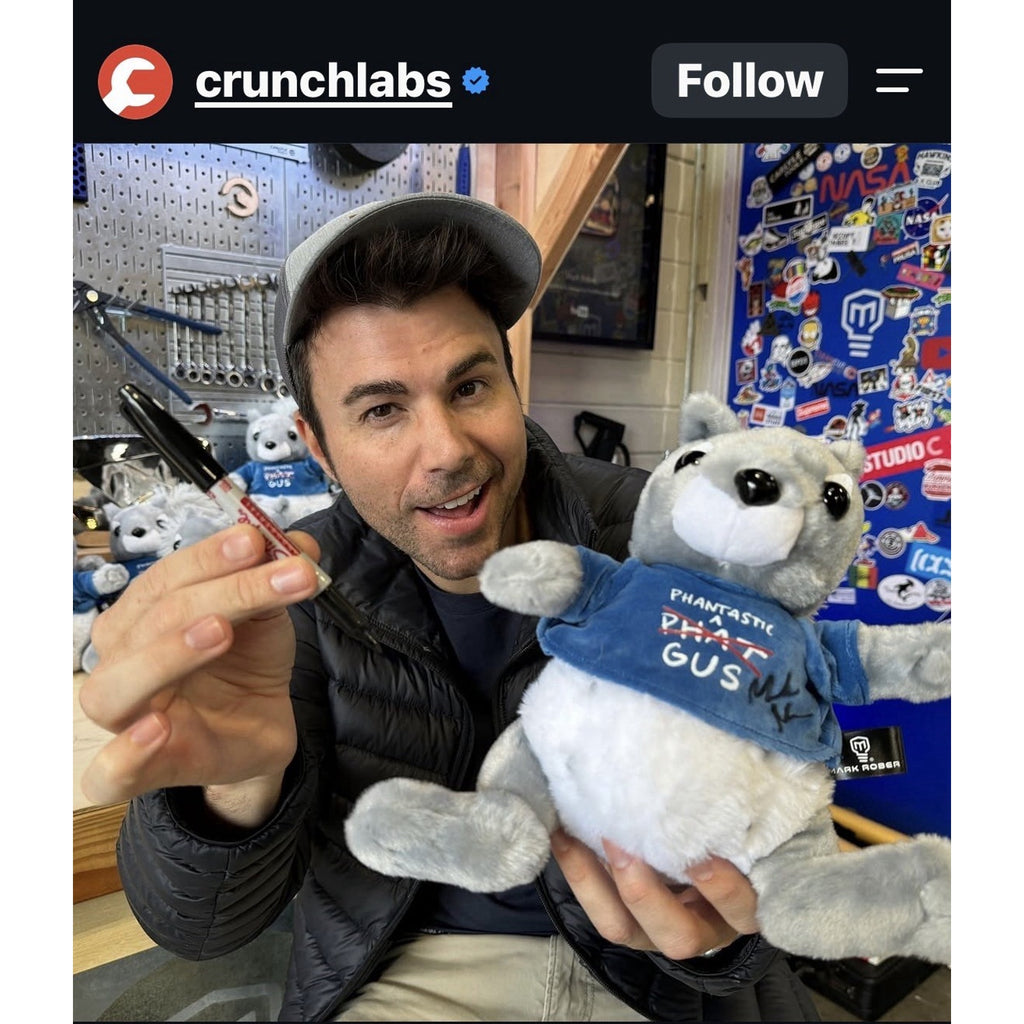 Signed Mark Rober CrunchLabs Phantastic Gus Phat Gus Squirrel Plush Rare Auto