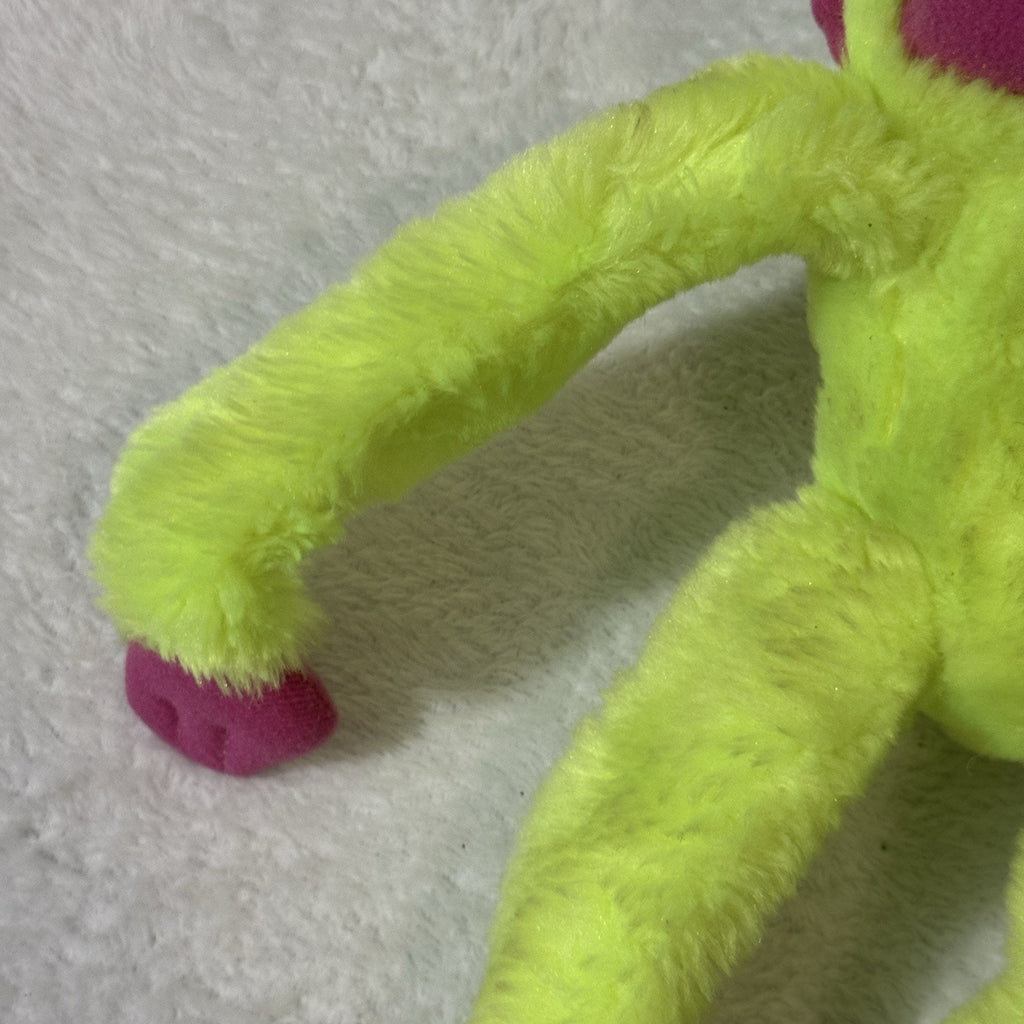Vtg Great American Toy Co Neon Green Hanging Monkey Plush 16” Pink Carnival