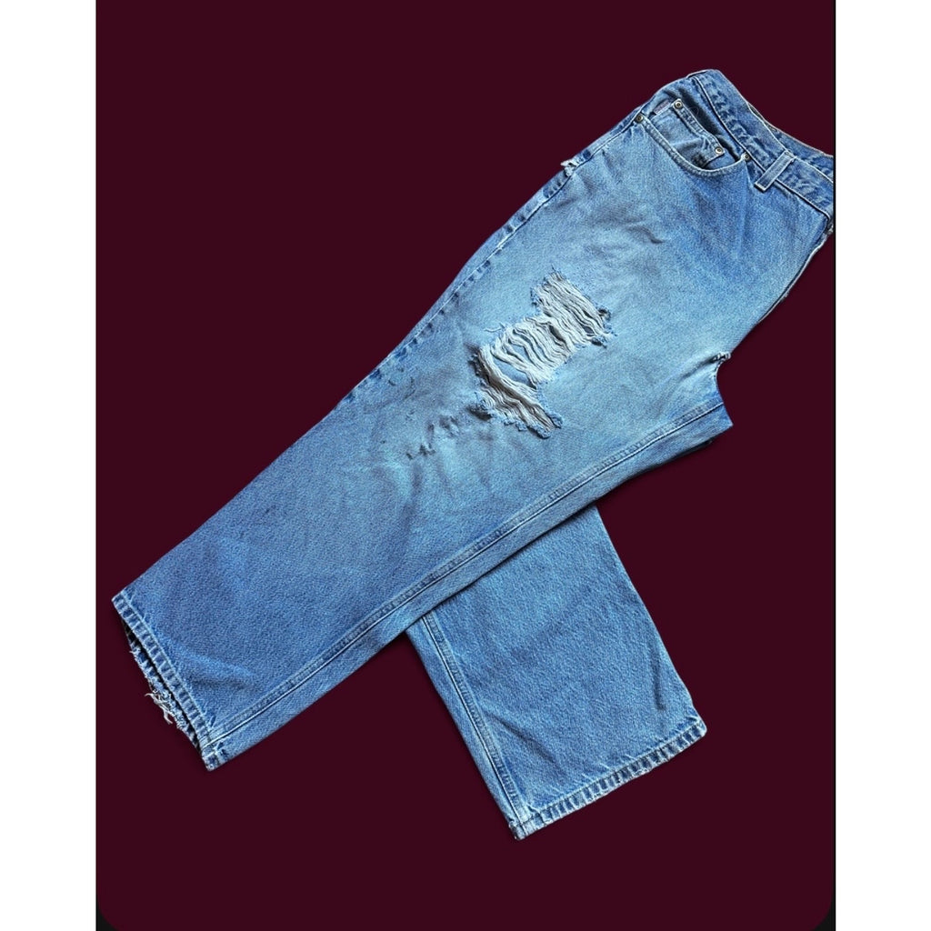 Carhartt Relaxed Fit Jeans Mens 40x30 Light Wash Distressed Workwear Denim