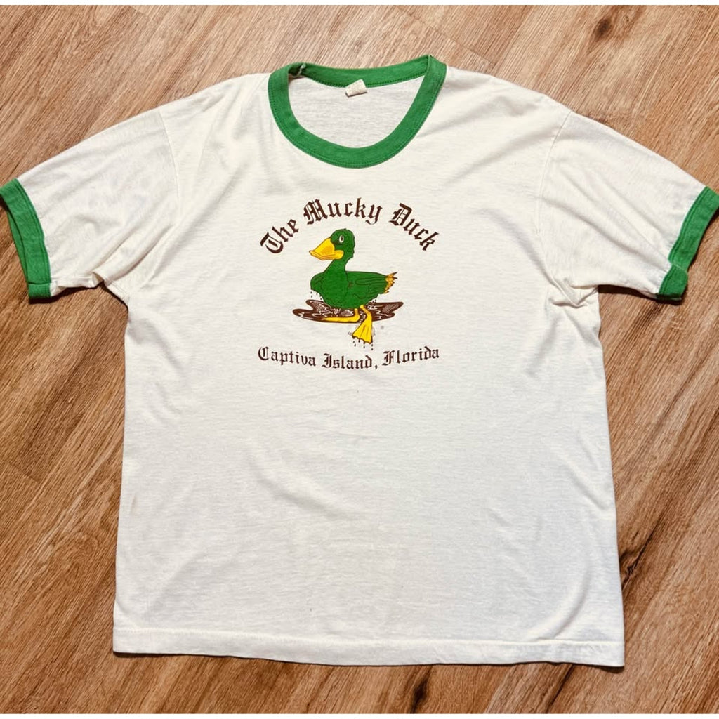Vintage 1970s/1980s Screen Stars The Mucky Duck Captiva Island Florida Ringer T-Shirt USA XL