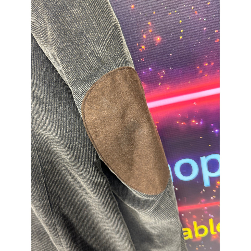 CHAPS Est. 1978 Gray Corduroy Sport Coat Blazer Mens 46R Elbow Patch Preppy Ivy