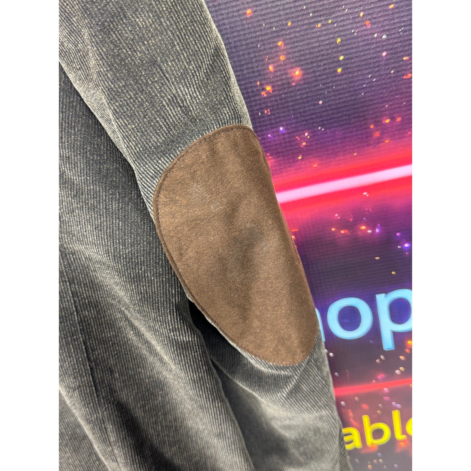 CHAPS Est. 1978 Gray Corduroy Sport Coat Blazer Mens 46R Elbow Patch Preppy Ivy