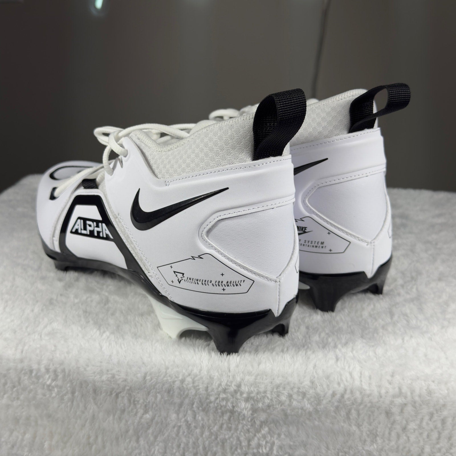Nike Alpha Menace Pro 3 WD Mid PE Football Cleats White Black DH3292-100 Men13 W