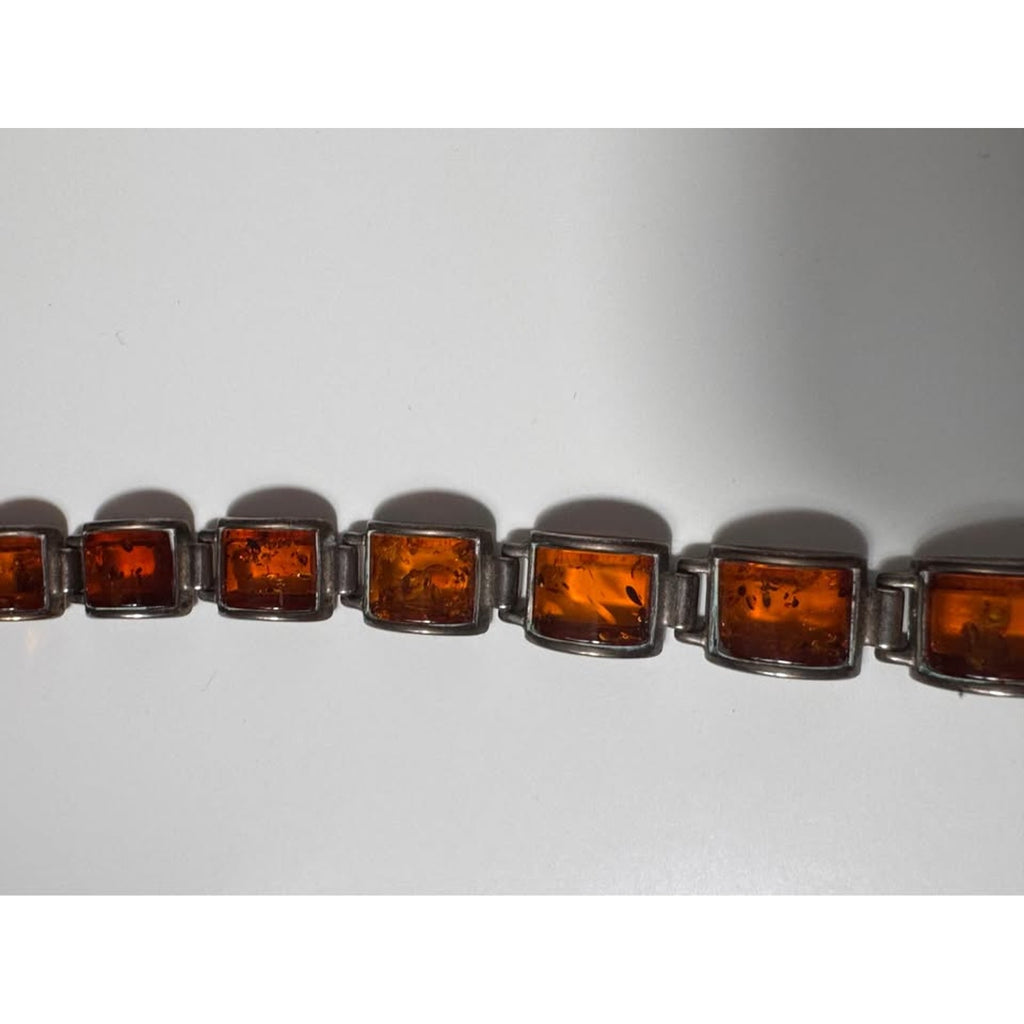Vtg Baltic Amber Bracelet 925 Sterling Silver Natural Inclusions Estate Jewelry