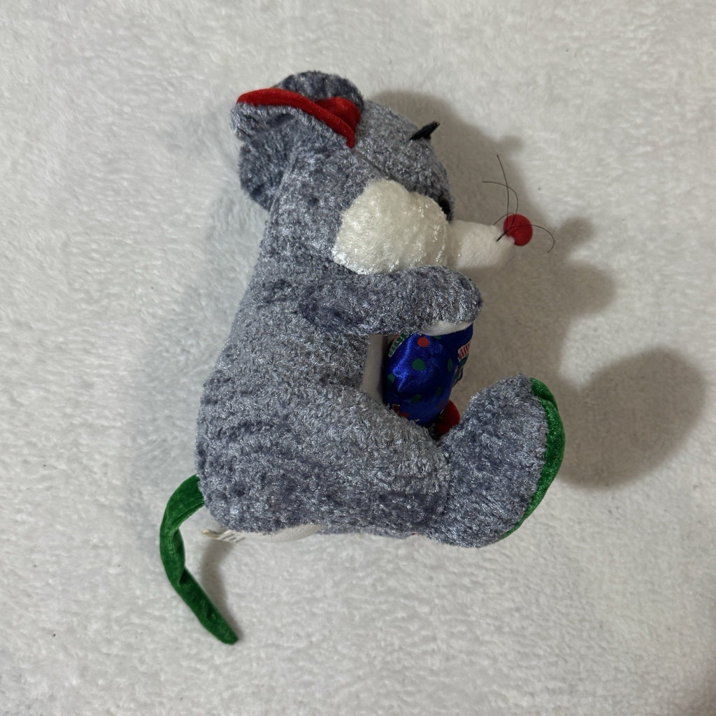 K&K Games Christmas Mouse Plush Gray Red Green Holiday Stuffed Animal Blue Scarf