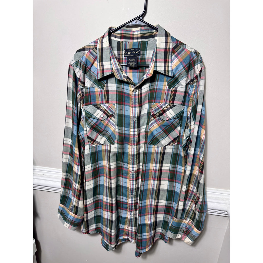High Noon Pearl Snap Western Plaid Shirt Men’s Large Cowboy Ranch Rodeo Vintage