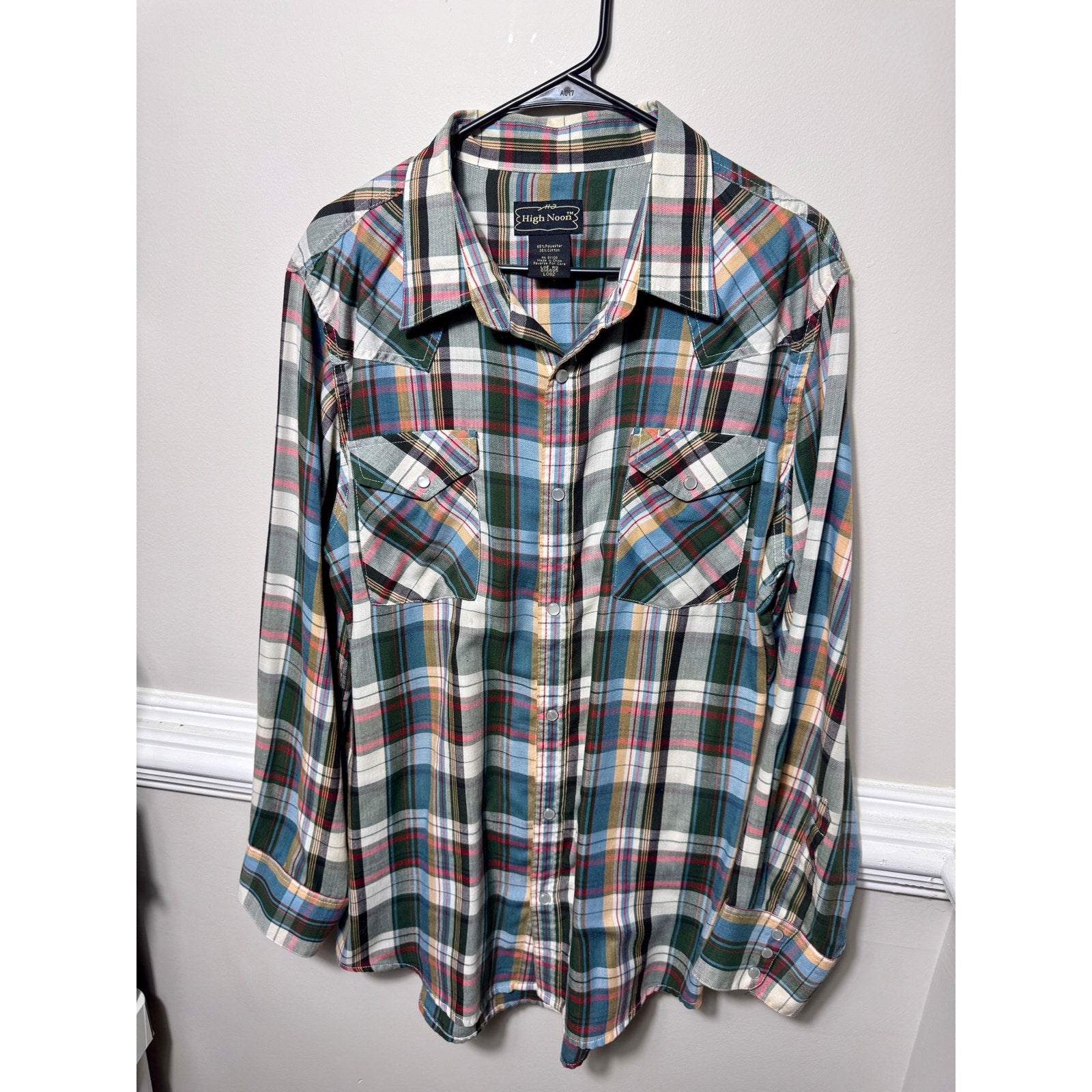 High Noon Pearl Snap Western Plaid Shirt Men’s Large Cowboy Ranch Rodeo Vintage