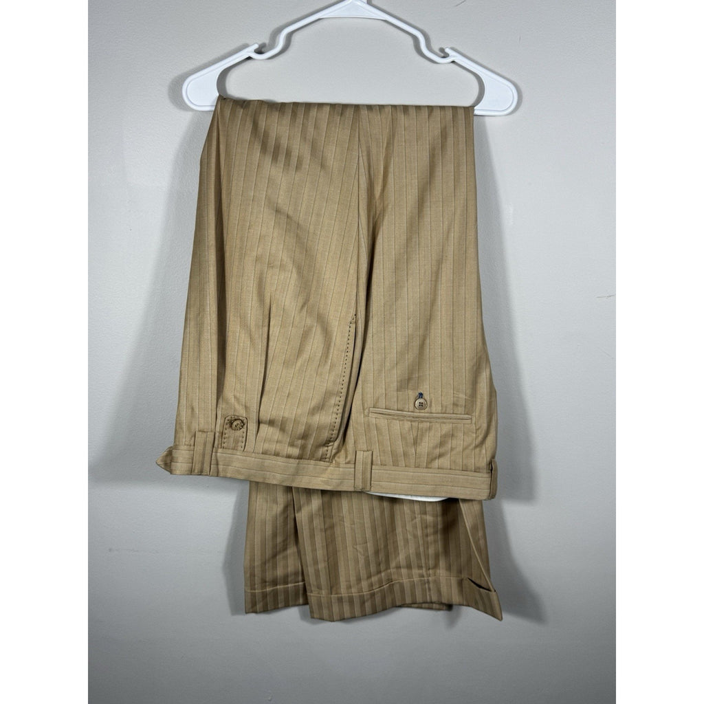 Valentino Ferrel Superior 150’s Beige Pinstripe Suit Men’s 48L 2-Piece Italy 43