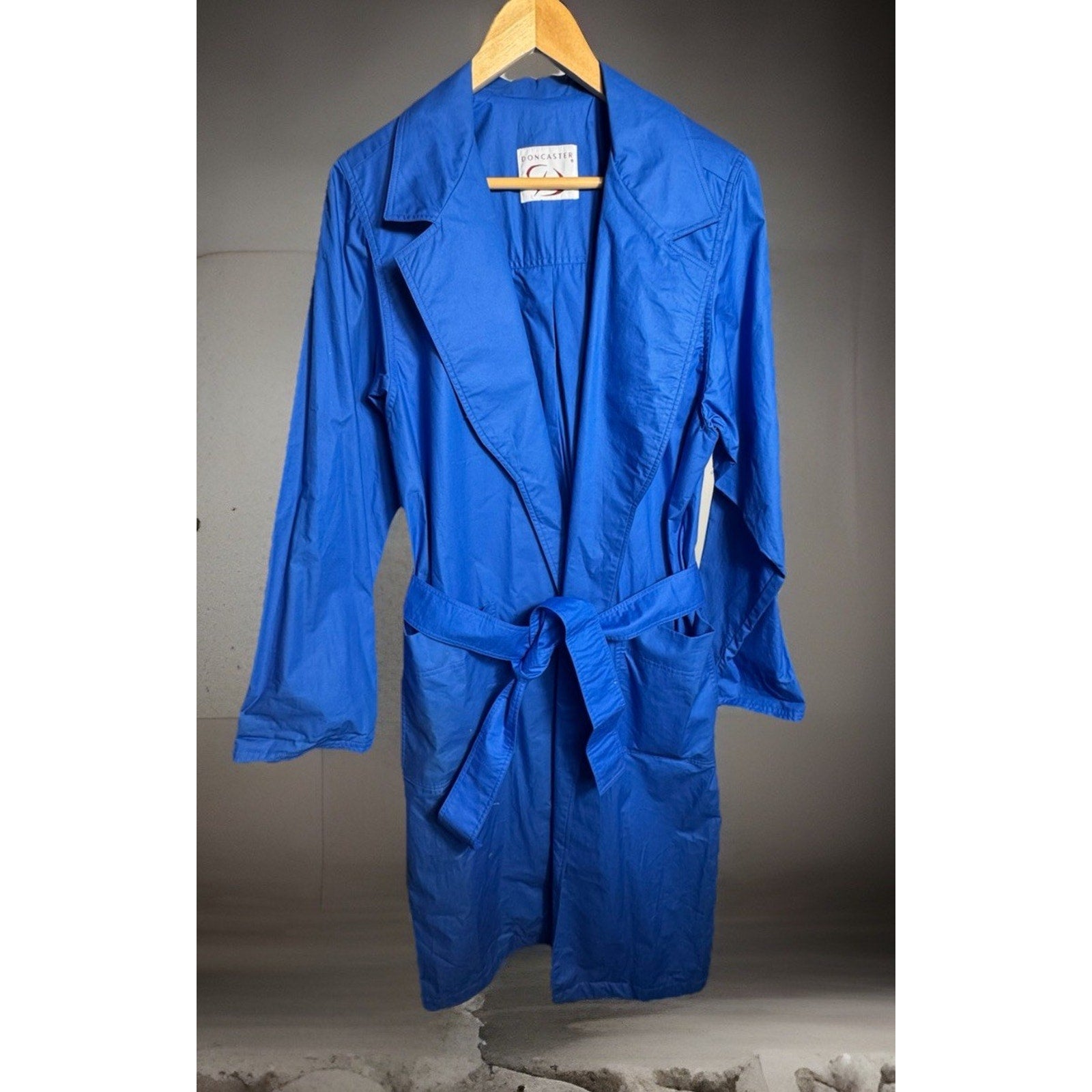 Vtg Doncaster Blue Trench Coat Belted Lightweight Long Jacket Women’s Small-Med