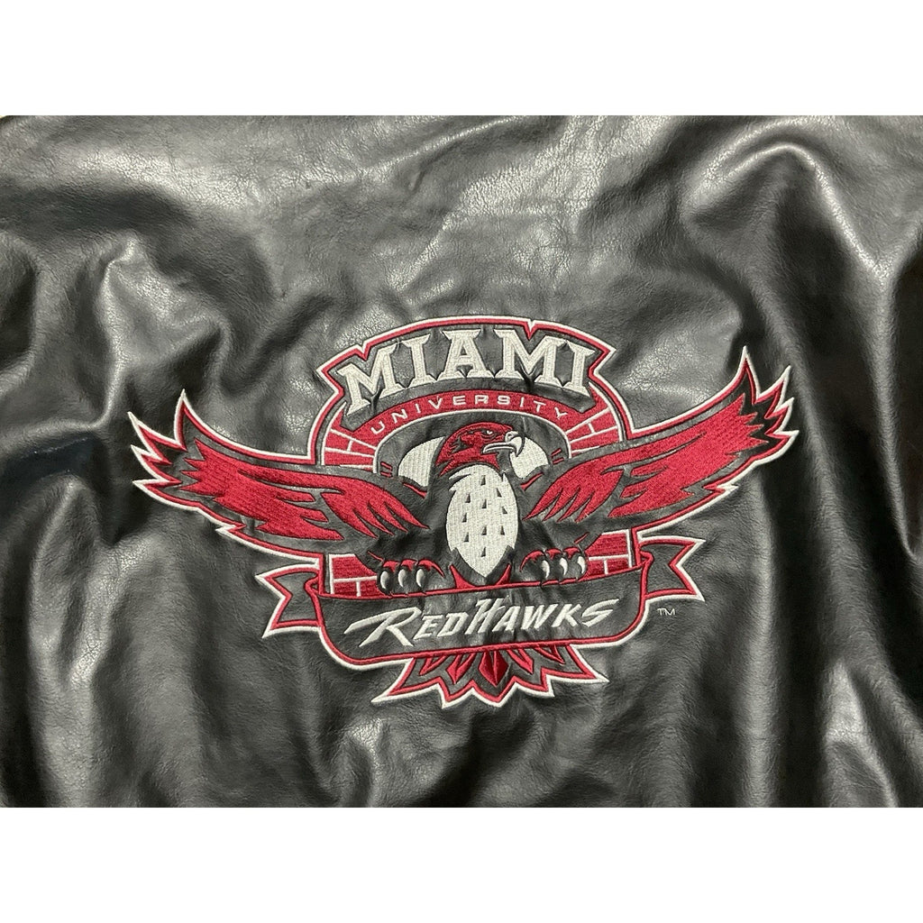 Miami RedHawks Steve & Barry’s Varsity Jacket Wool Faux Leather Large Red Black