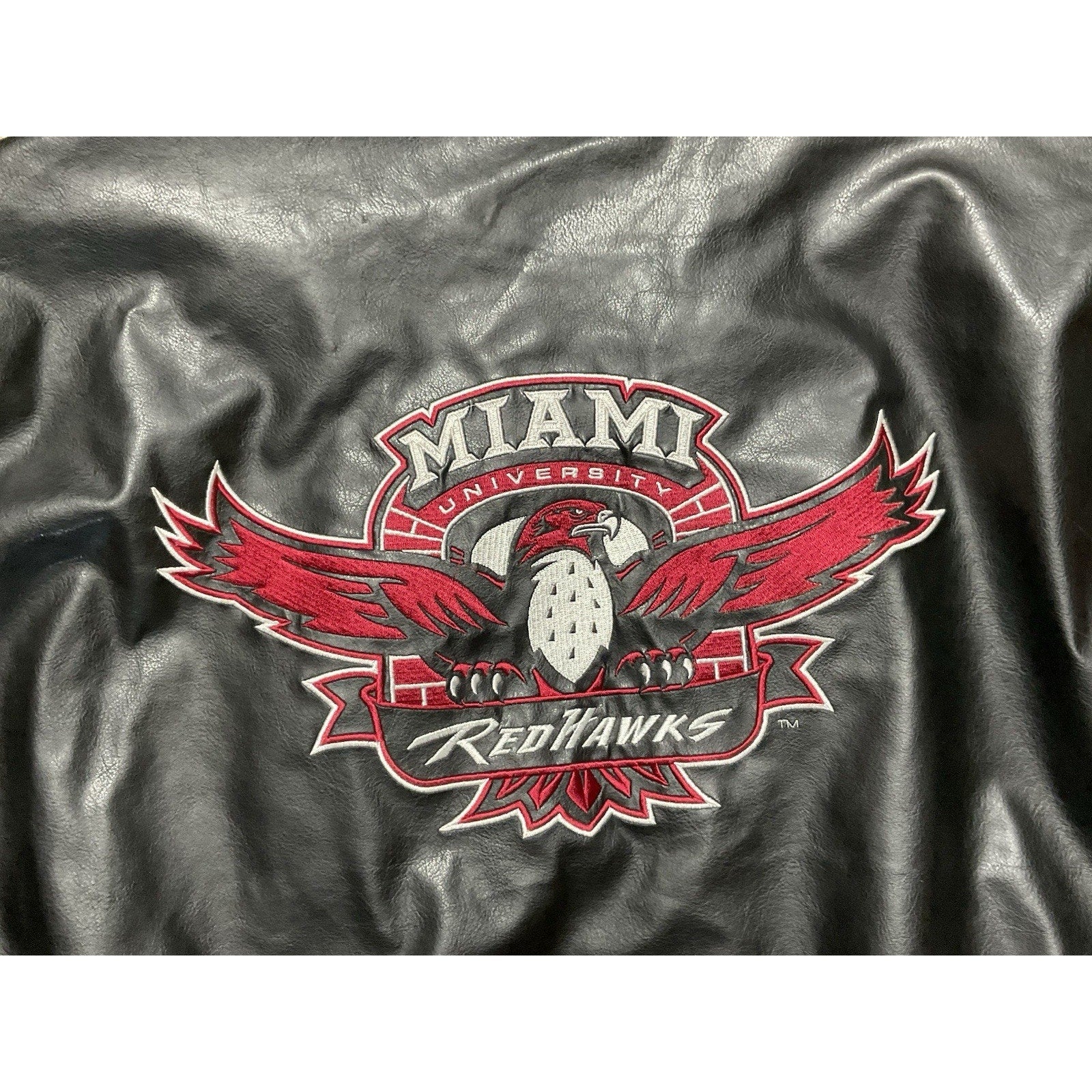 Miami RedHawks Steve & Barry’s Varsity Jacket Wool Faux Leather Large Red Black