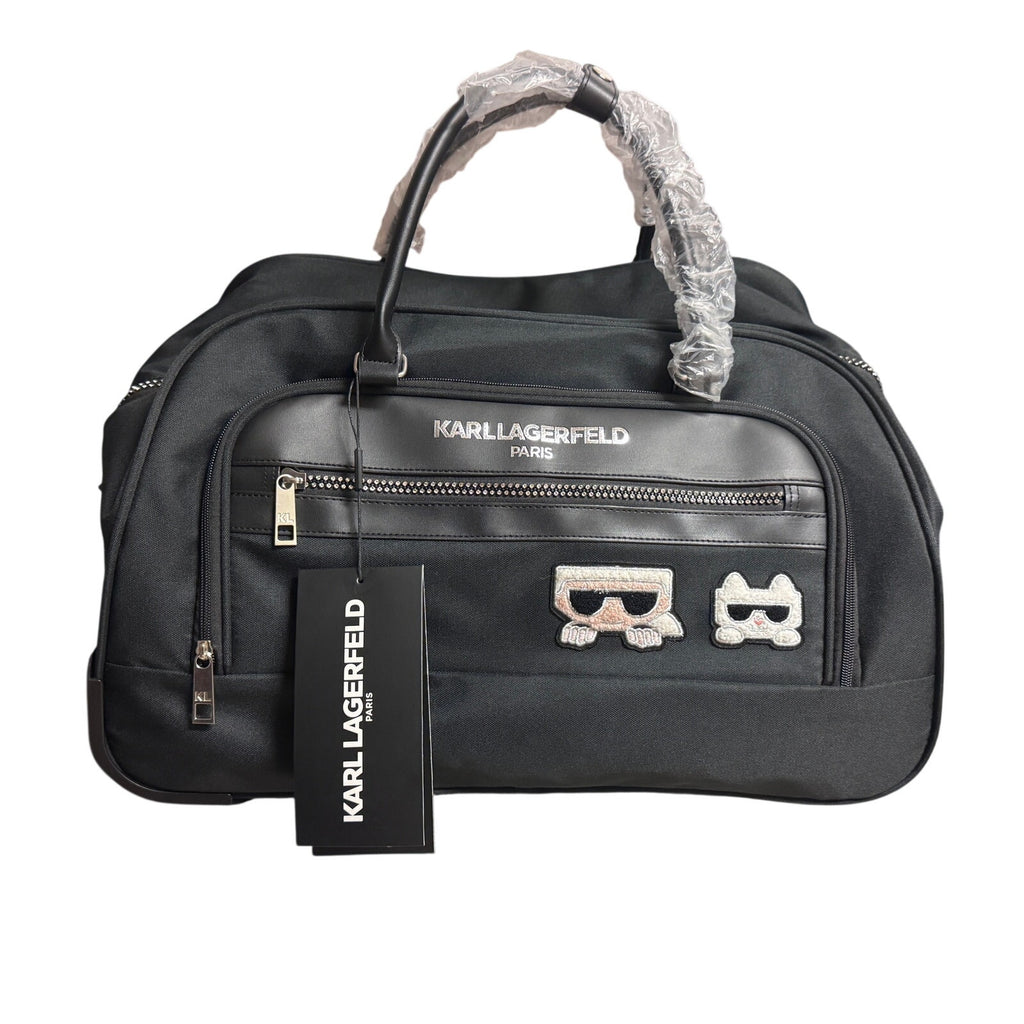 Karl Lagerfeld Paris Ikonik Rolling Weekender Duffel Carry On Luggage Black NWT