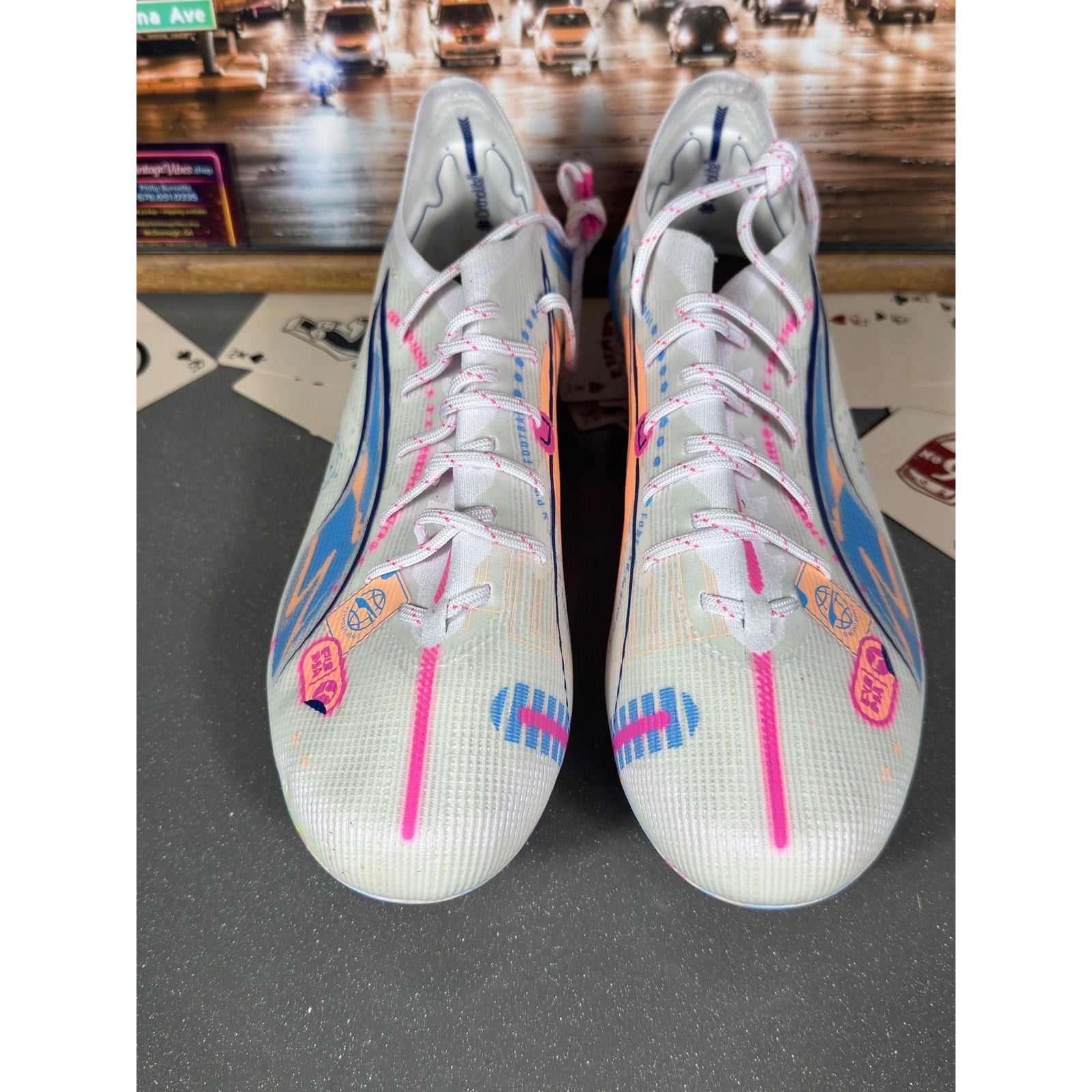 Puma Ultra Match FG/AG Soccer Cleats White Pink Blue 108063-01 Men’s 8.5