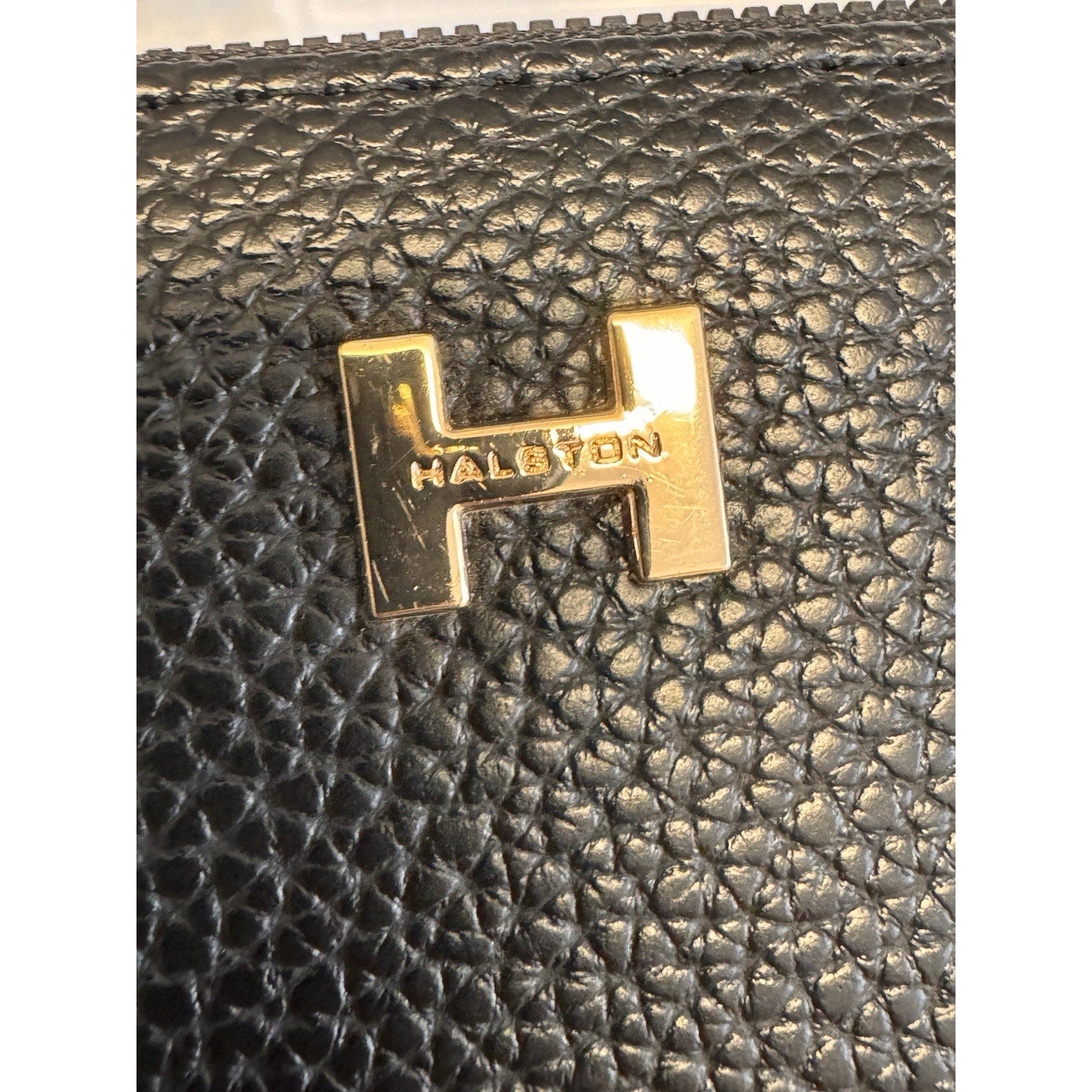 Halston Black Pebbled Leather Zip Around Continental Wallet Clutch Organizer