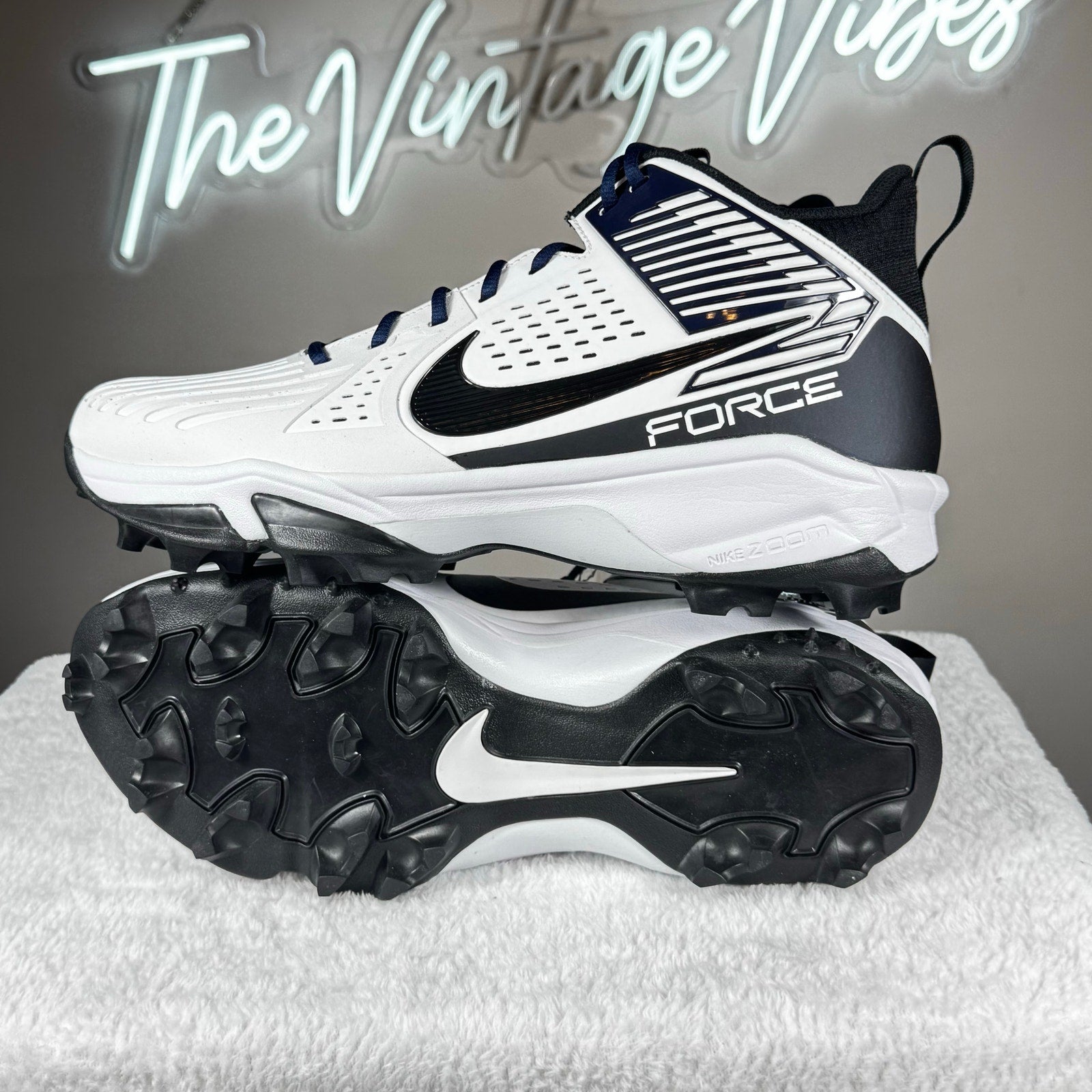 Nike Force Savage Pro 3 Shark Football Cleats White Navy FJ8163-103 Sz 16