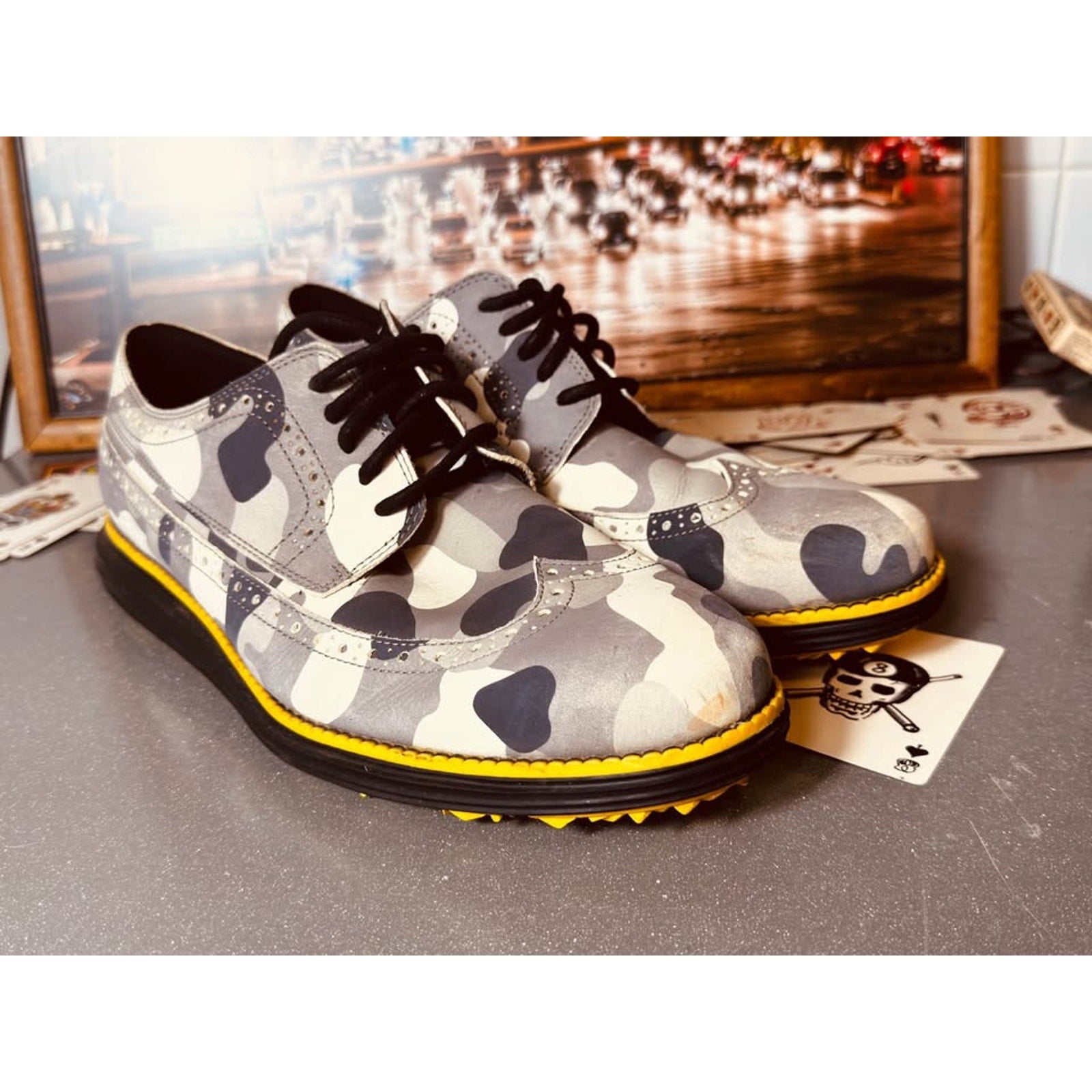 Cole Haan OriginalGrand Golf Wingtip Oxford Shoes Gray Camo Leather Men’s Size 10M