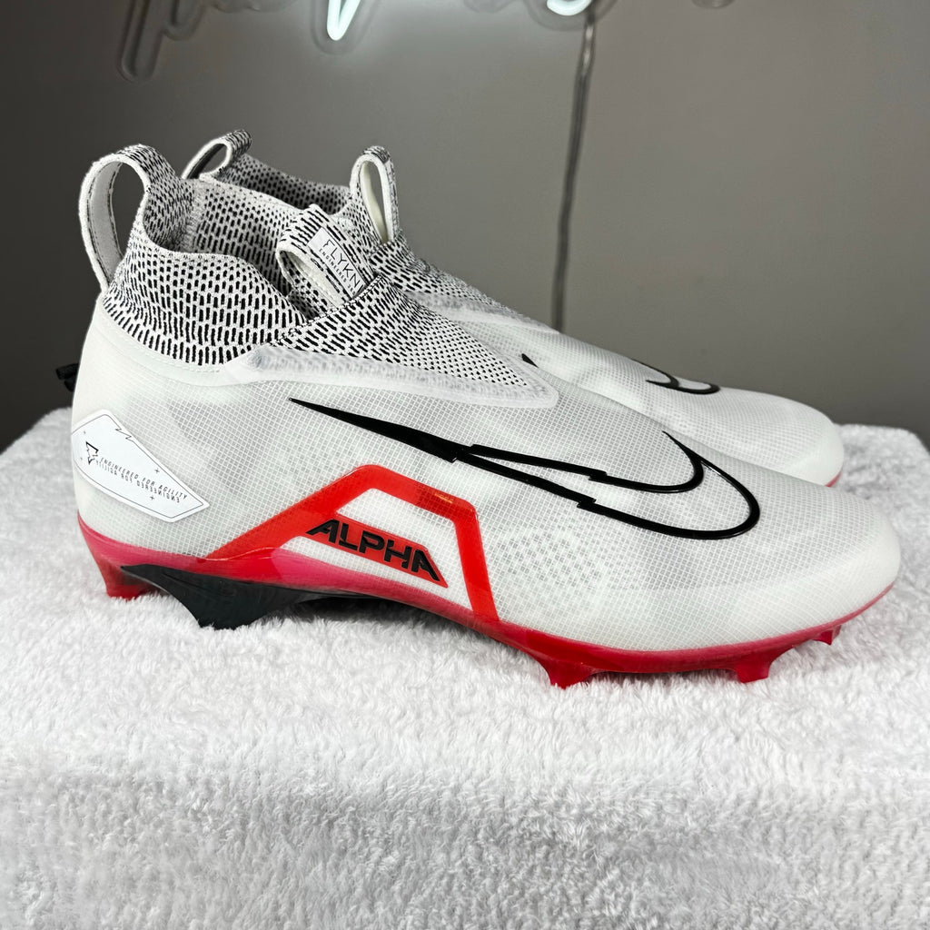 Nike Alpha Menace Elite 3 Flyknit Football Cleats White Red DM1792-105 Mens 16