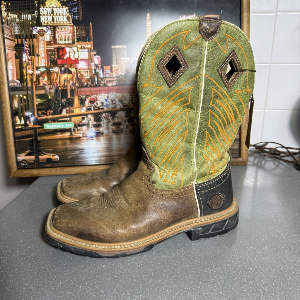 Justin Hybred WK4970 Green Grass Square Toe Wellington EH Work Boots Men’s 8.5D