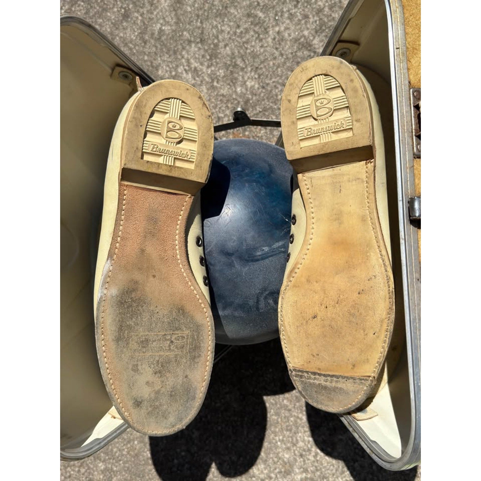 Vintage Brunswick Bowling Shoes + Columbia 300 Ball w/ Hard Case Retro Set