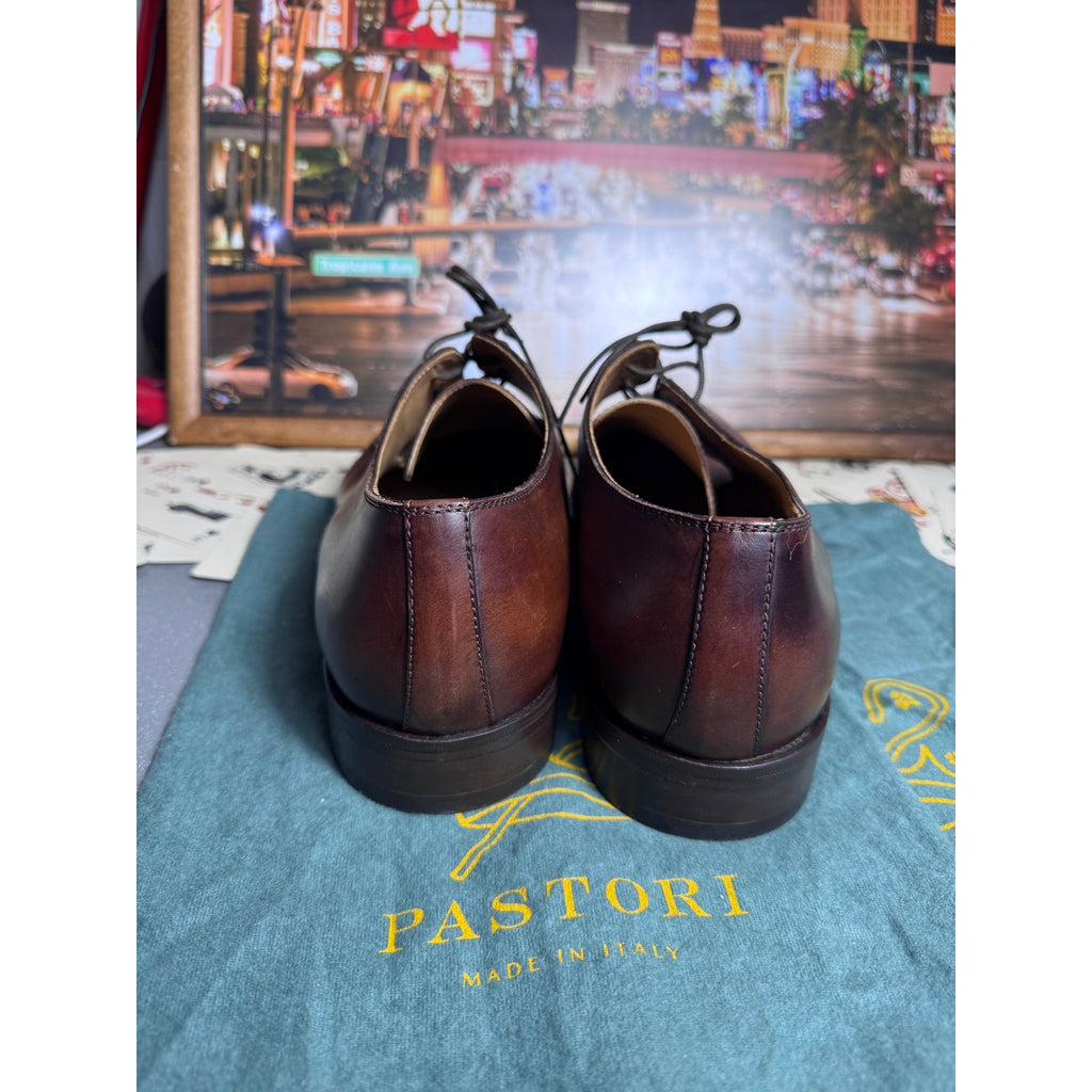 Pastori Handmade Italian Brown Leather Medallion Derby Dress Shoes EU 44 US 11