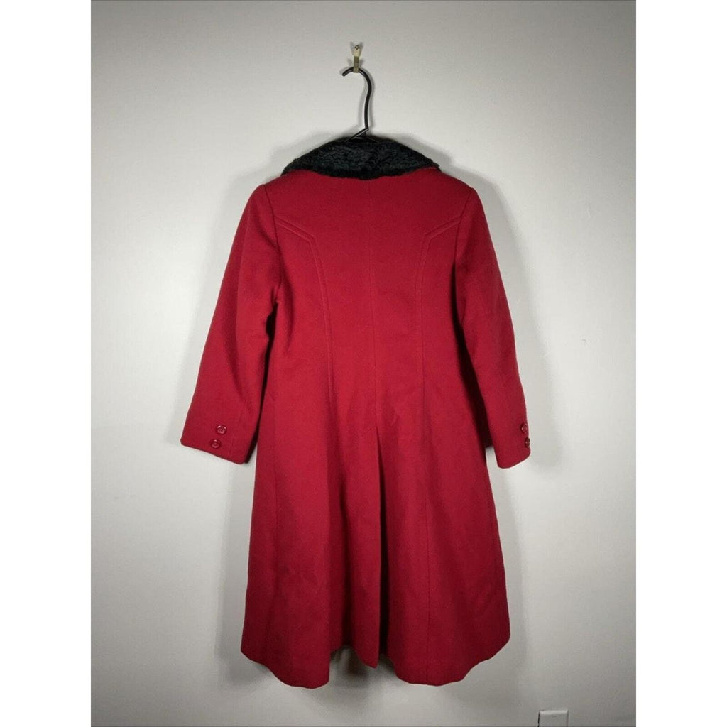 Vintage Rothschild Red Wool Peacoat Women’s Size 14 Faux Fur Collar 90s