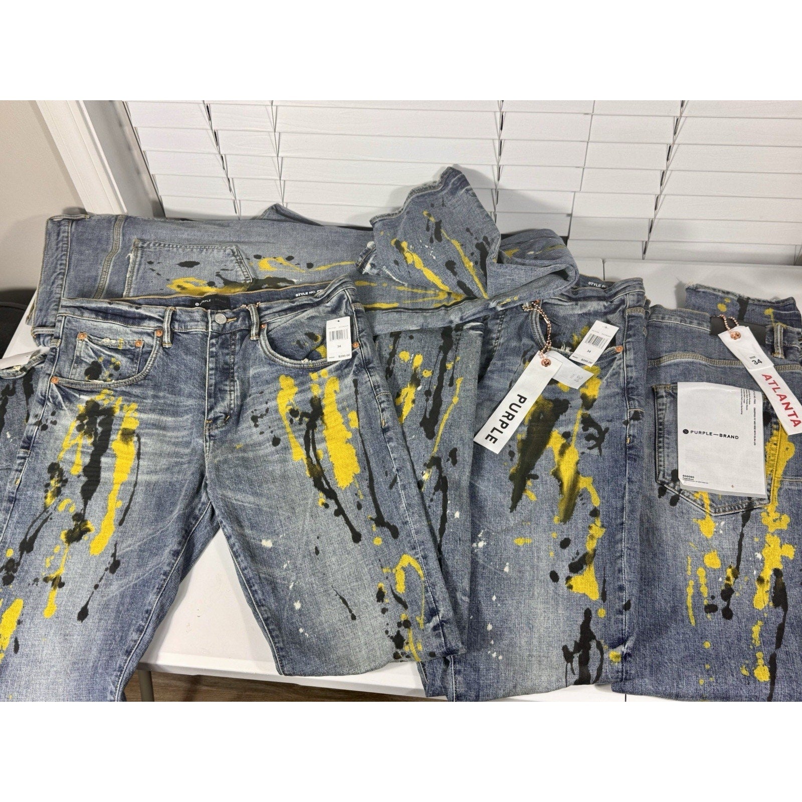 $290 Rare Purple Brand P002 Atlanta Exclusive Gold Paint Splatter Jeans Sz 34x34