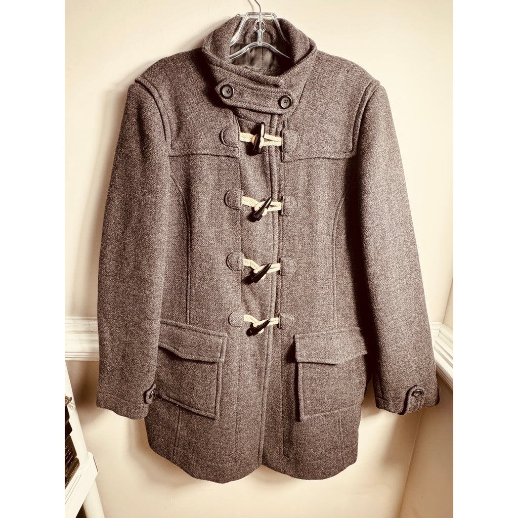 Vintage Banana Republic Gray Wool Duffle Coat Women Large Safari Travel Jacket